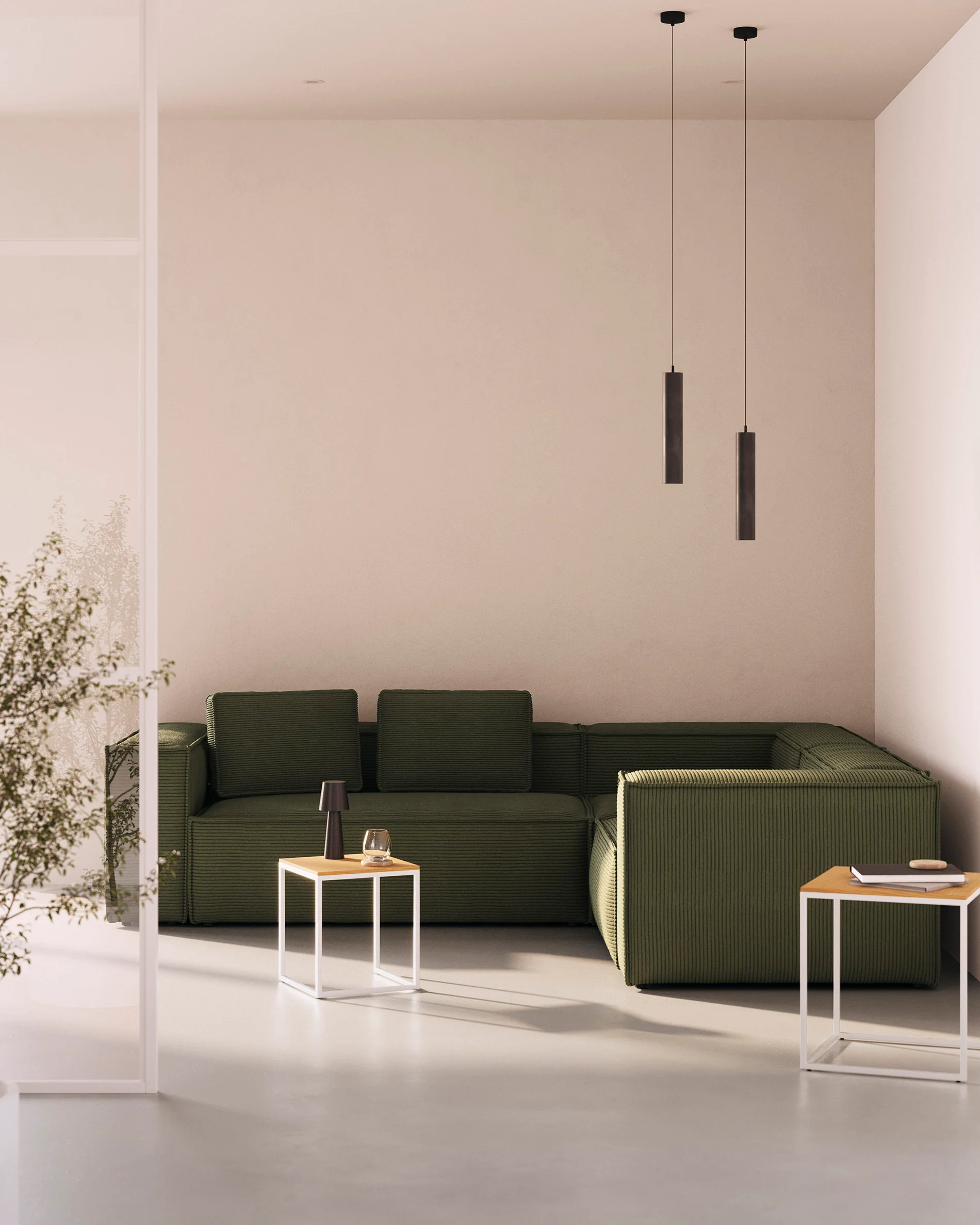 Blok 5-Sitzer-Ecksofa breiter Cord in Grün 320 x 290 / 290 x 320 cm - Image 3