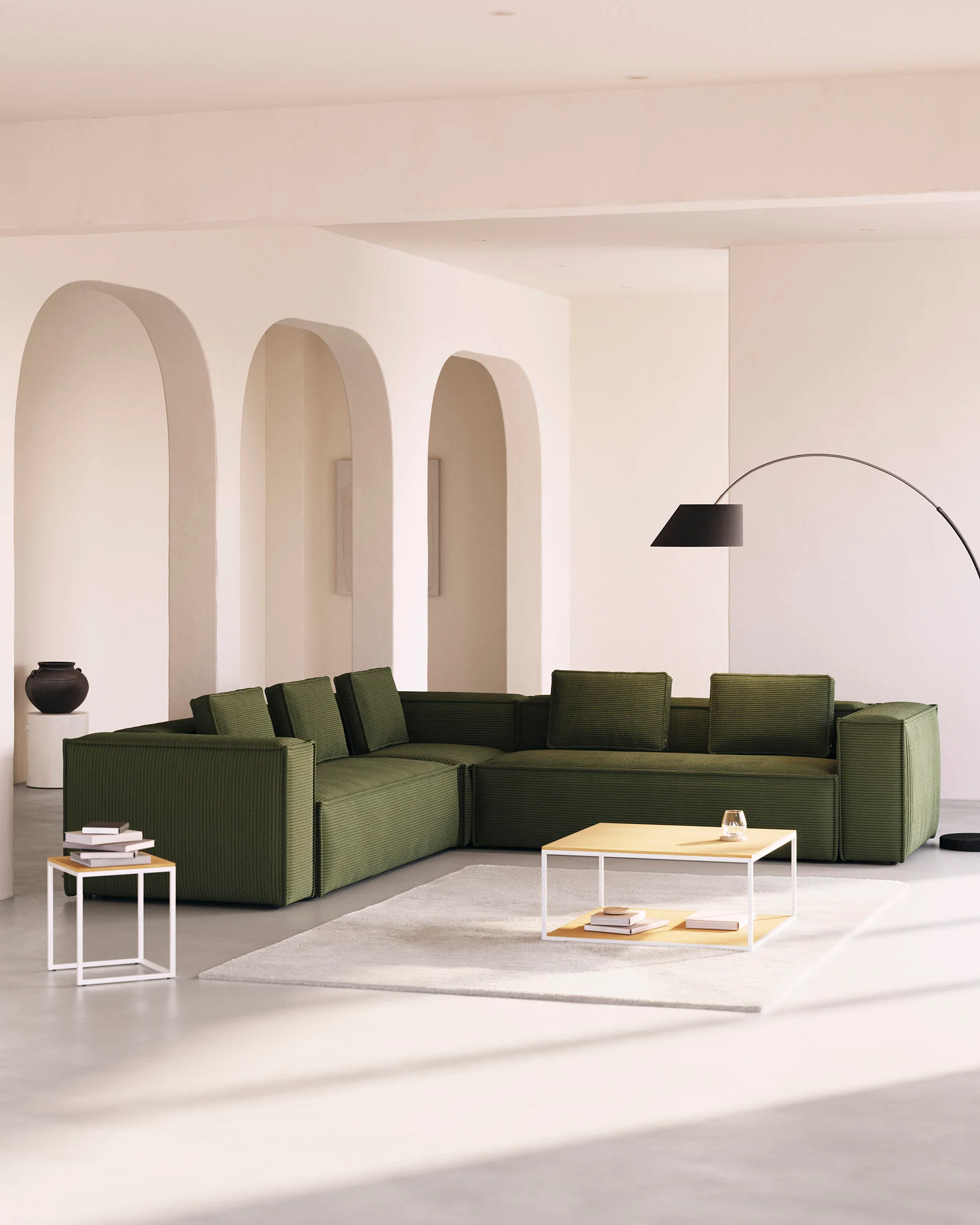Blok 6-Sitzer Ecksofa dicker Cord grün 320 x 320 cm - Image 2