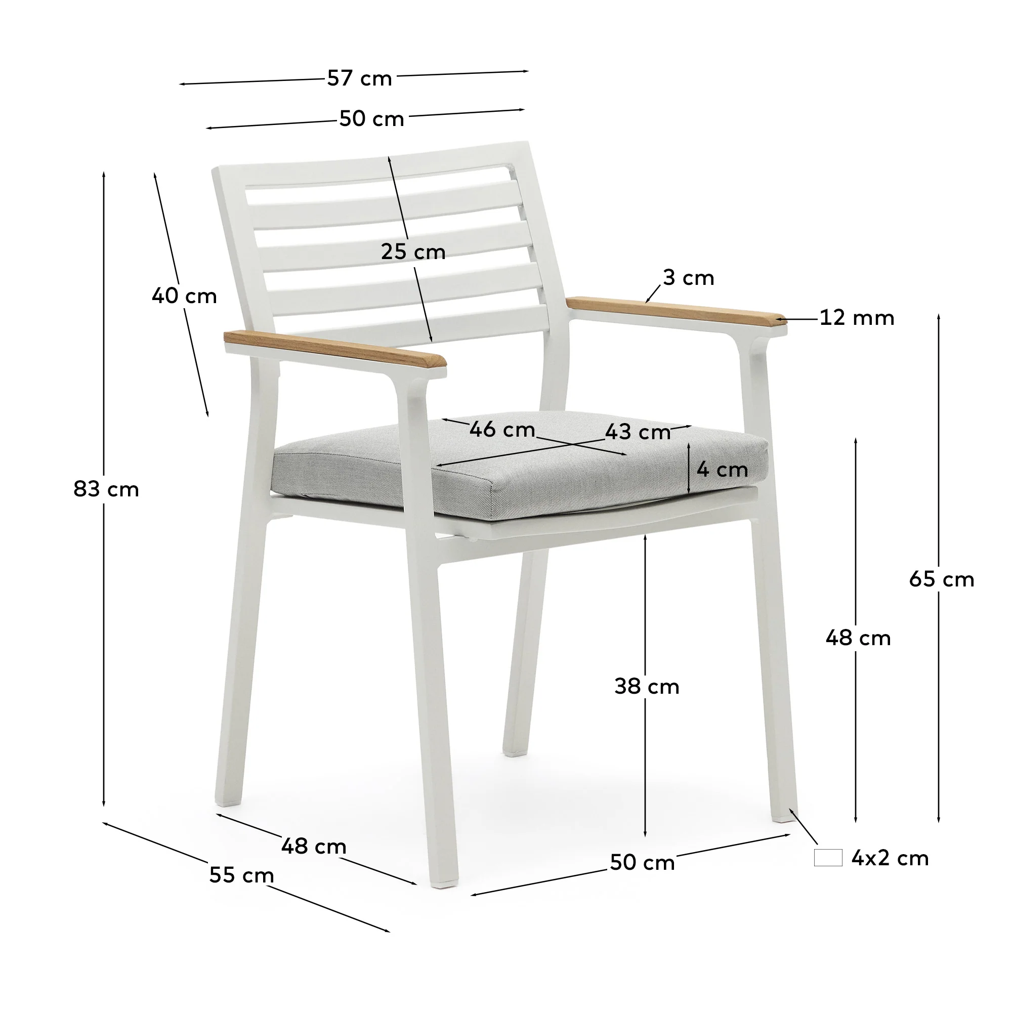 Bona stapelbarer Gartenstuhl aus Aluminium mit weißem Finish und Armlehnen aus massivem Teakholz - Image 15