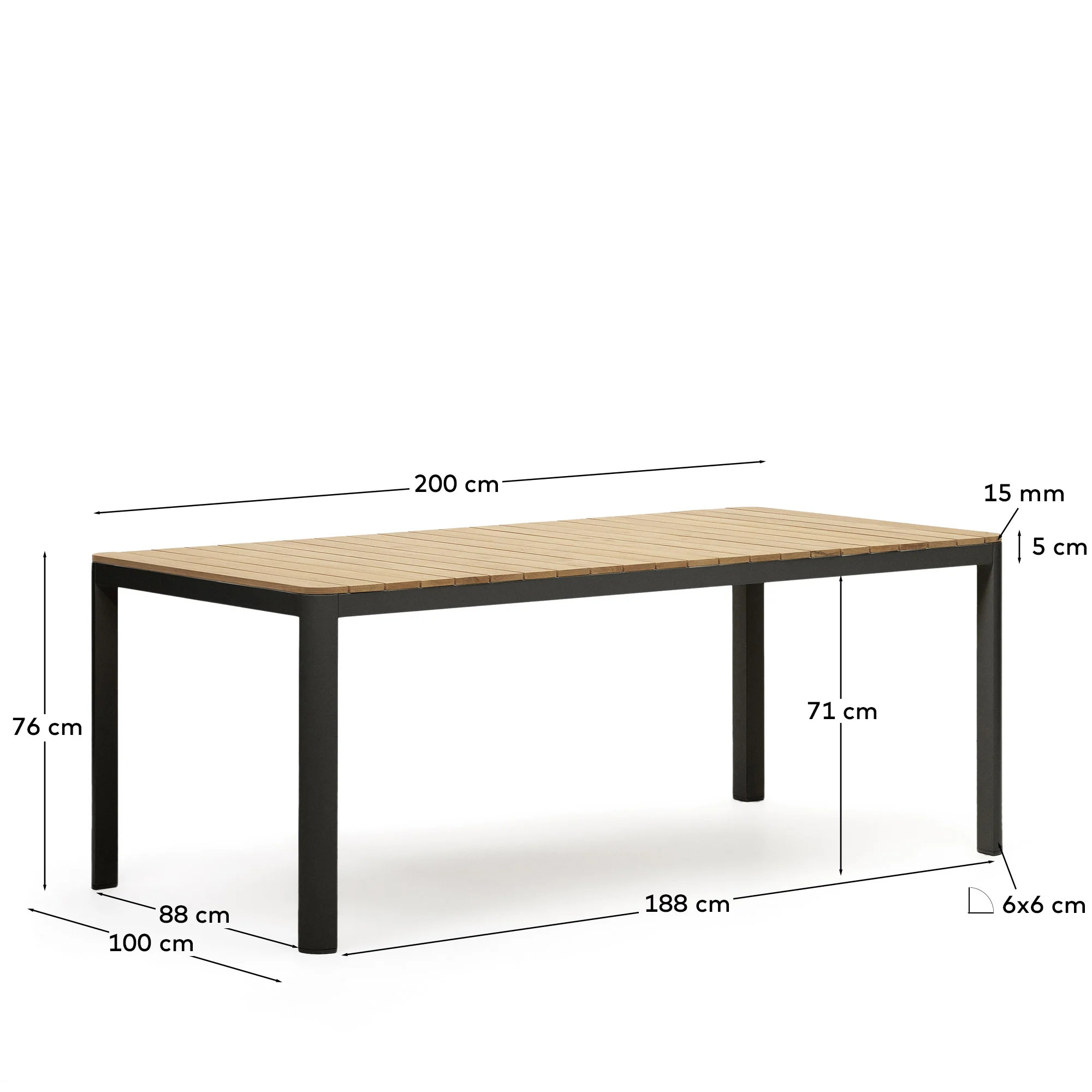 Bona Tisch 100% outdoor massives Teakholz und Aluminium in Schwarz 200 x 100 cm - Image 6