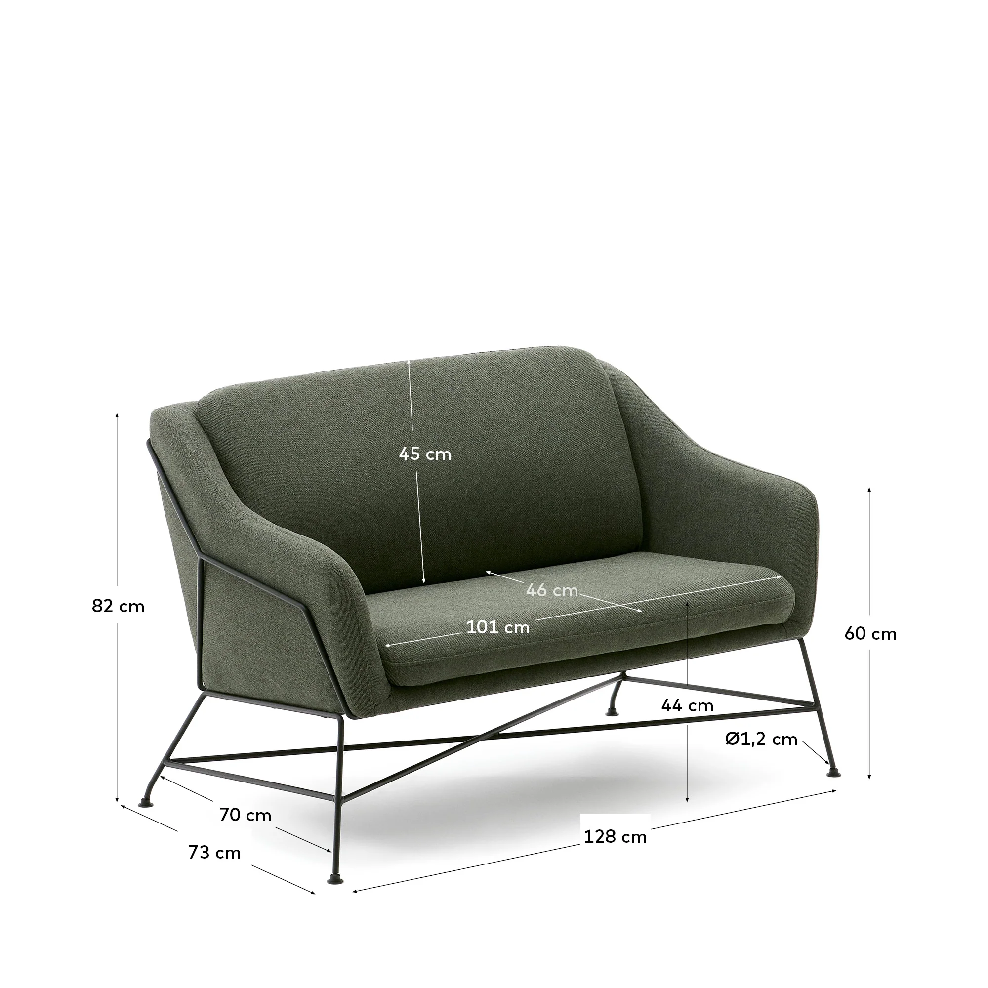 Brida 2-Sitzer-Sofa in Grün und Stahlbeine mit schwarzem Finish 128 cm - Image 11