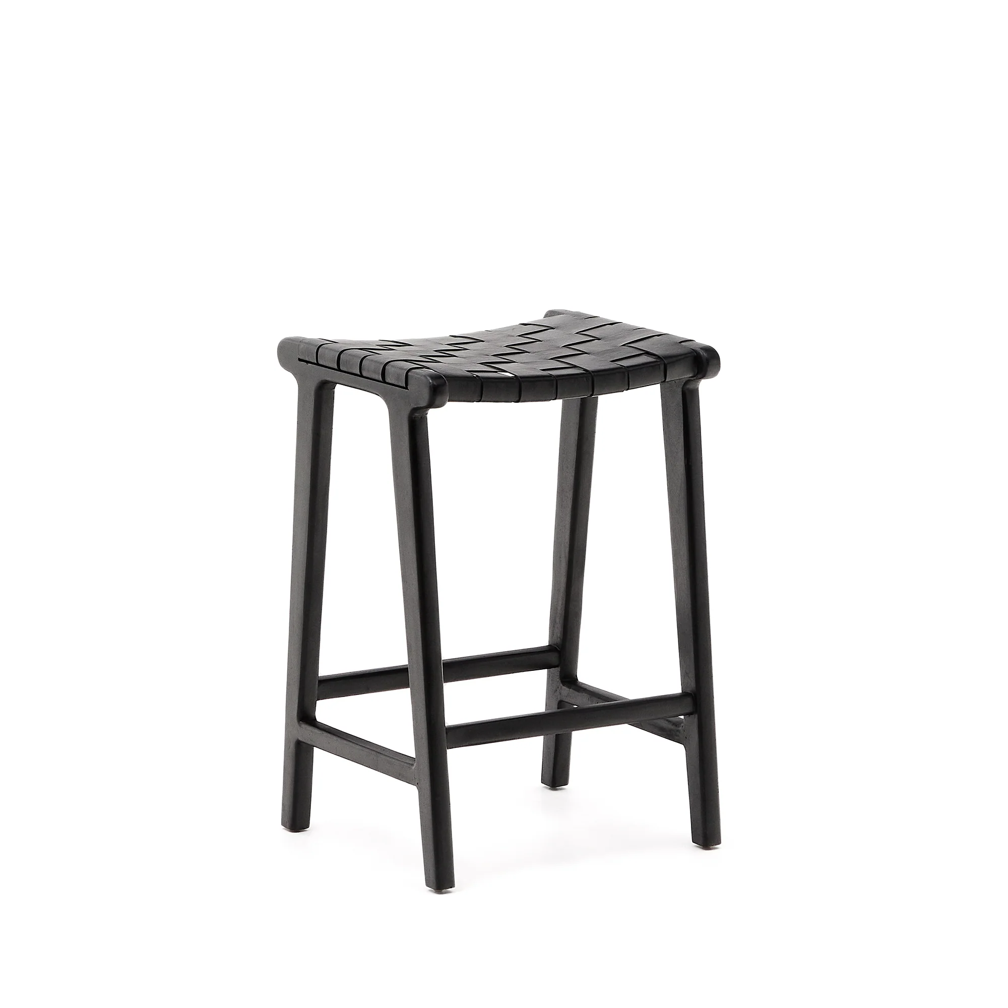 Calixta Hocker aus Leder und massivem Mahagoni mit schwarzem Finish, Höhe 67 cm