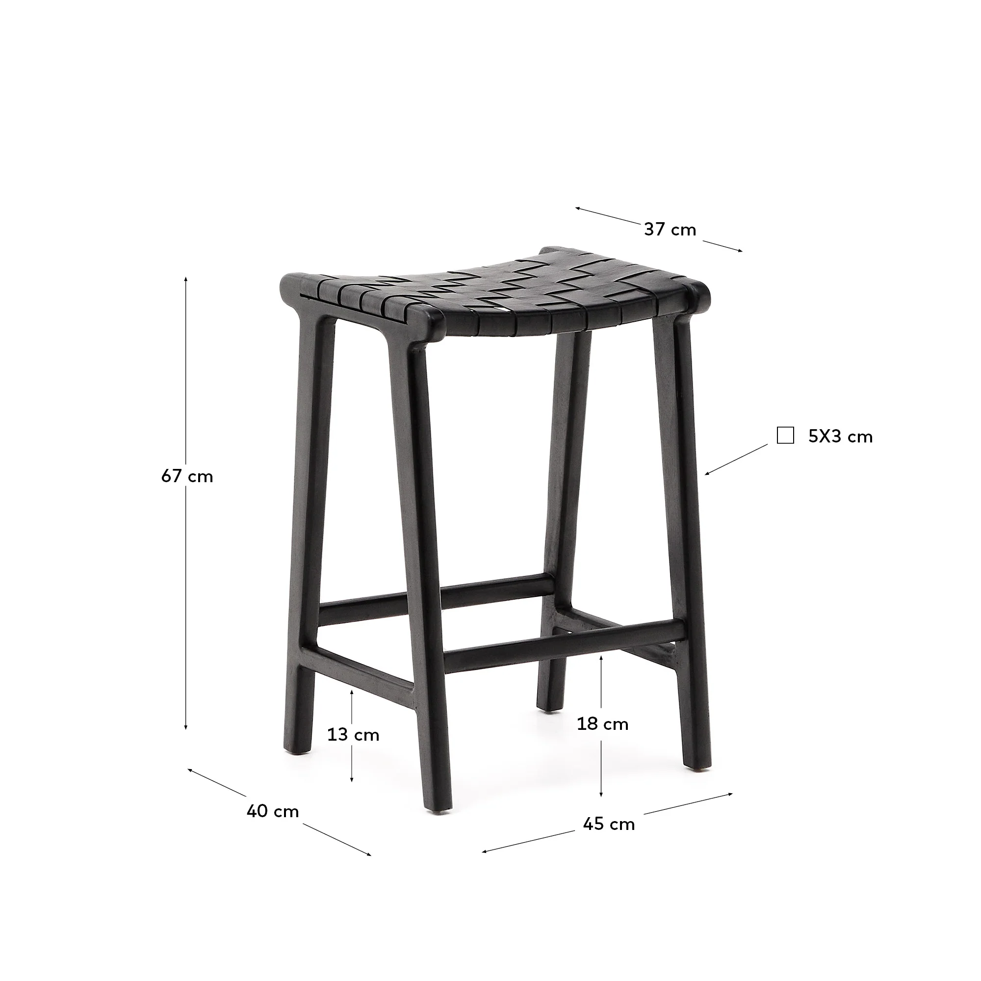 Calixta Hocker aus Leder und massivem Mahagoni mit schwarzem Finish, Höhe 67 cm - Image 9