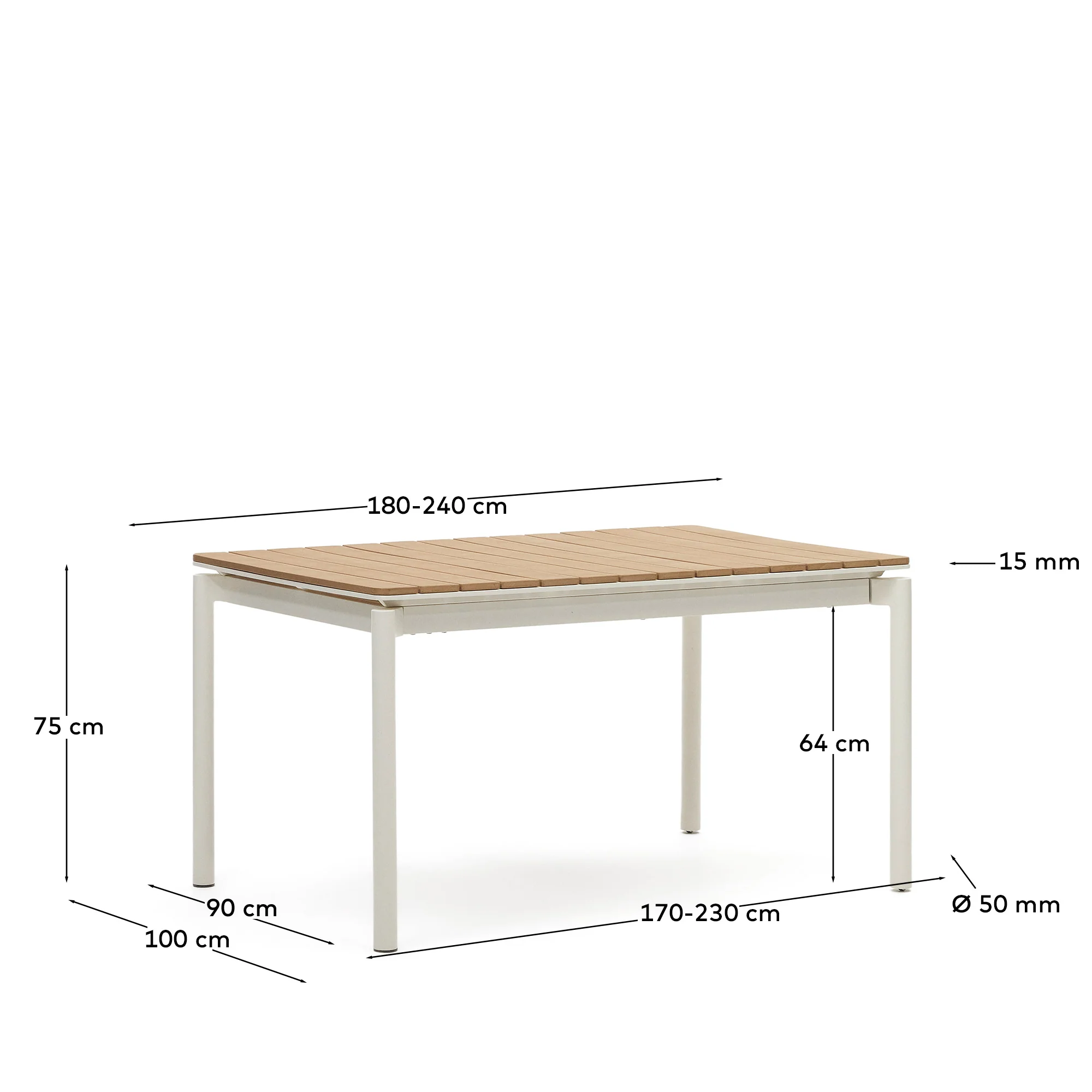 Canyelles Gartenausziehtisch aus Poly-Holz und Aluminium in Mattweiß 180(240) x 100 cm - Image 6