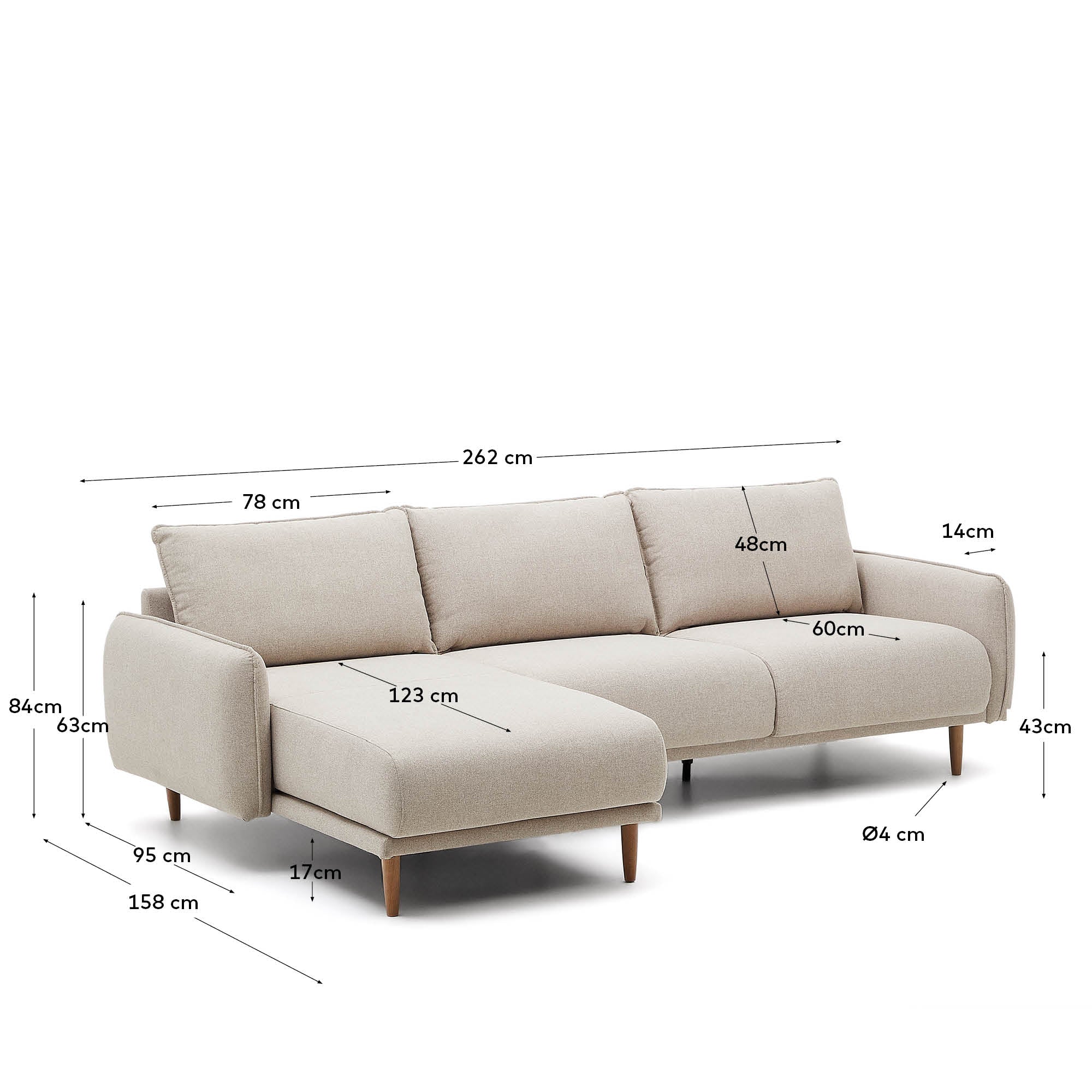 Carlota 3-Sitzer-Sofa mit Chaiselongue rechts/links beige 262 cm - Image 3