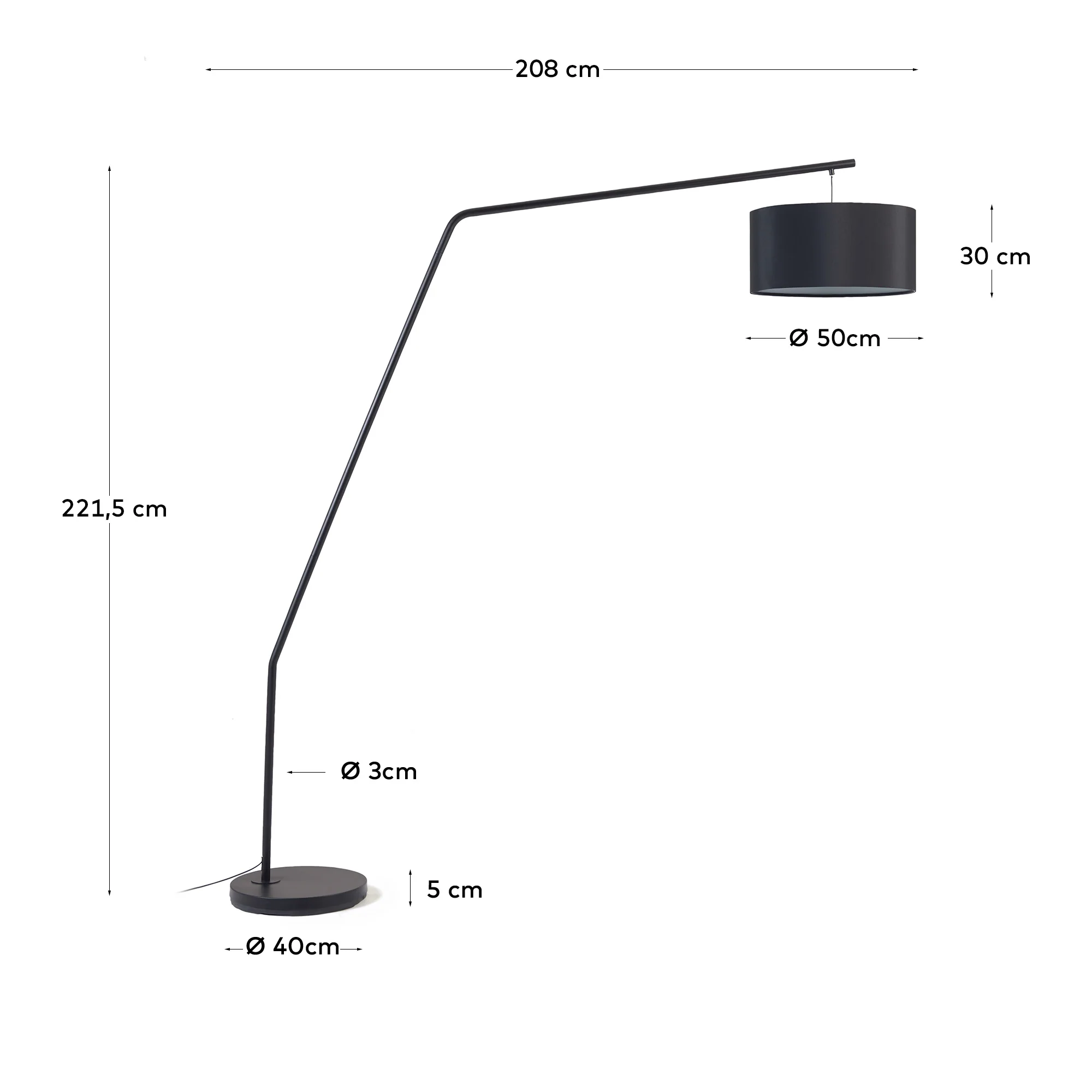 Ciana Stehlampe aus Metall mit schwarzem Finish und Lampenschirm aus Baumwolle - Image 4