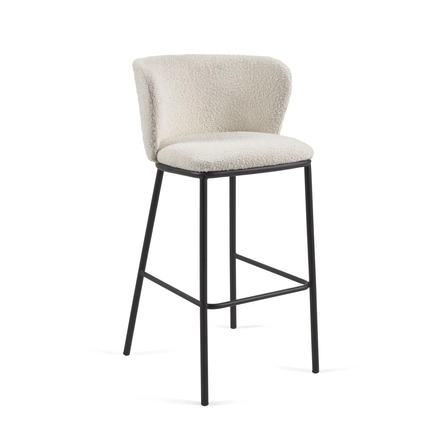 Ciselia Hocker mit Bouclé-Bezug in Weiß und schwarzen Stahlbeinen Höhe 75 cm FSC Mix Credit