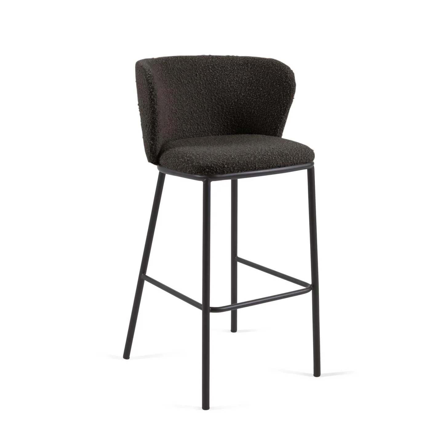 Ciselia Hocker mit Bouclé in Schwarz und schwarzen Stahlbeinen Höhe 75 cm FSC Mix Credit