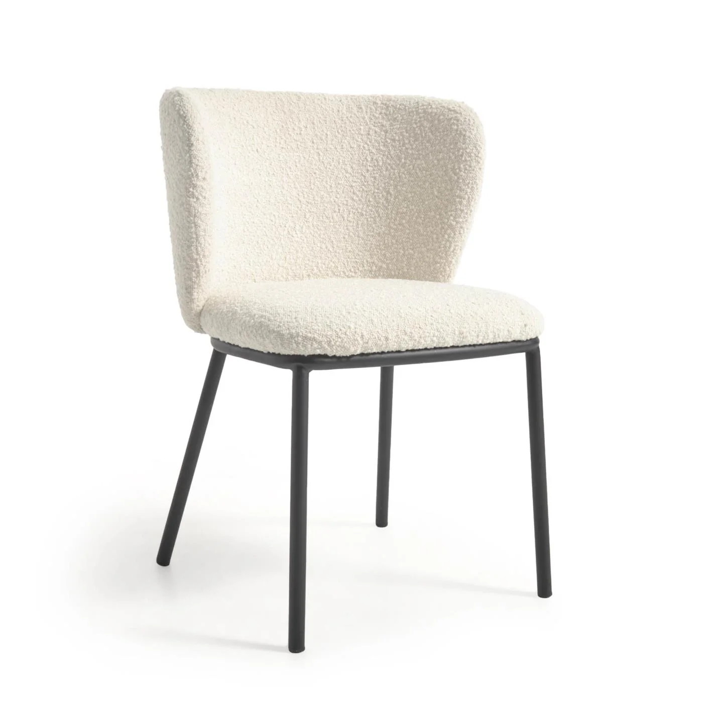 Ciselia Stuhl aus weißem Bouclé und Stahlbeinen mit schwarzem Finish, FSC Mix Credit