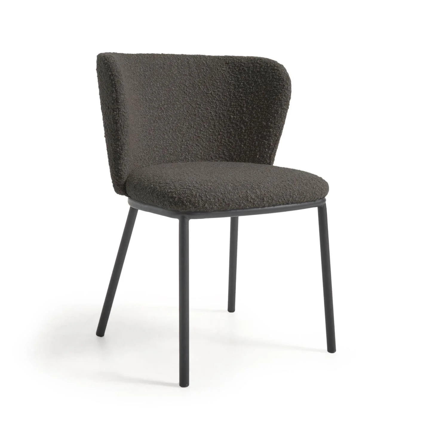Ciselia Stuhl mit schwarzem Bouclé und Stahlbeinen mit schwarzem Finish, FSC Mix Credit