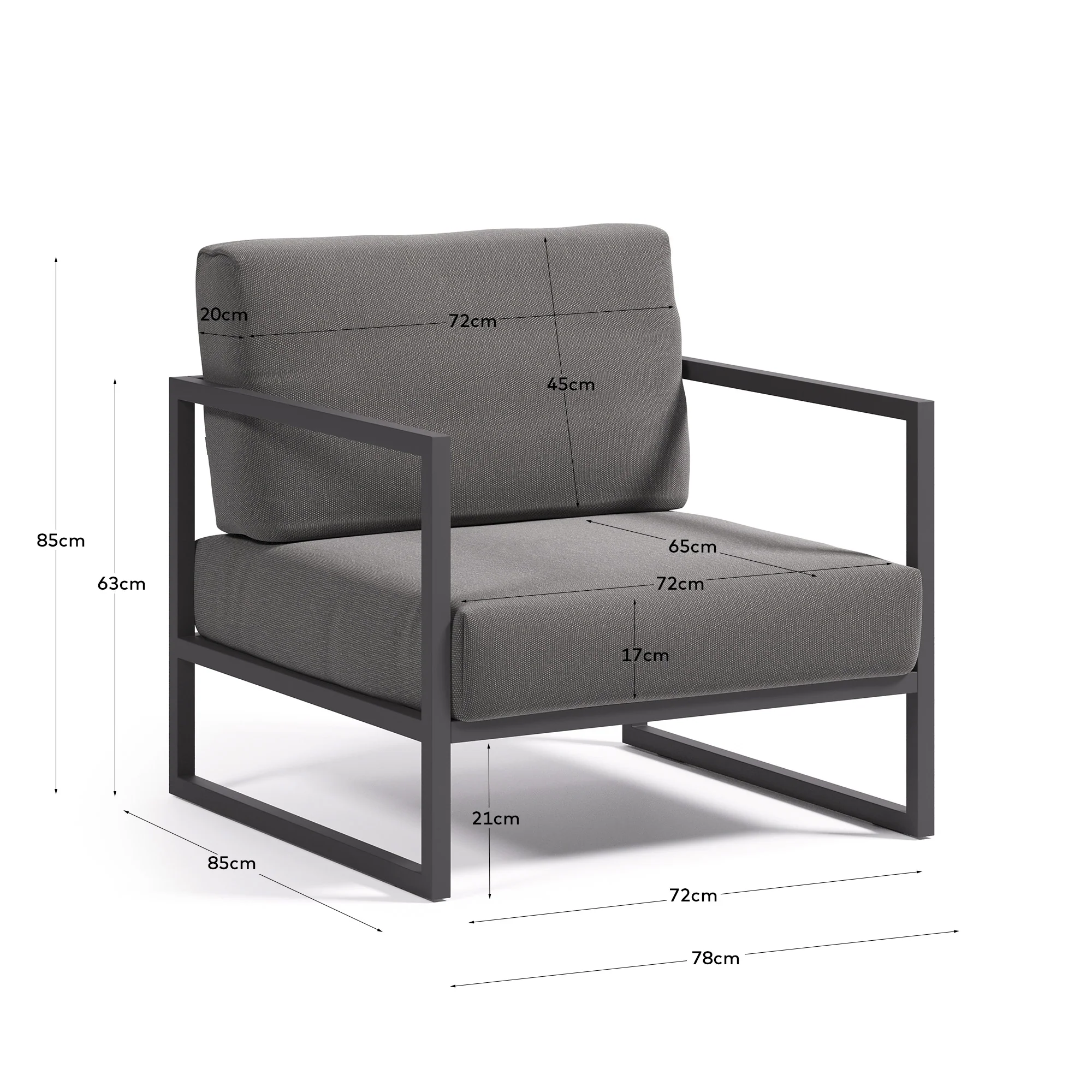 Comova Sessel 100% outdoor dunkelgrau und aus schwarzem Aluminium - Image 7