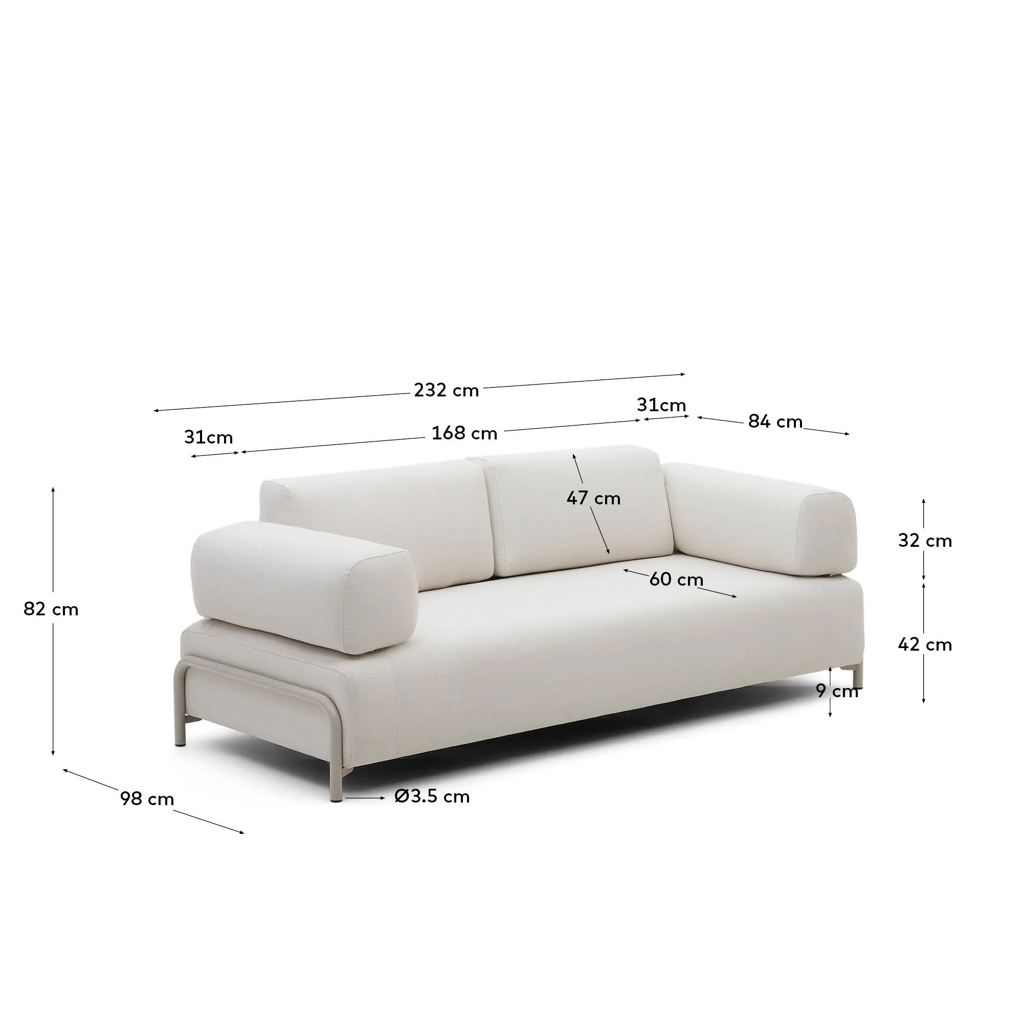 Compo 3-Sitzer-Sofa beige und Metallgestell grau 232 cm - Image 7