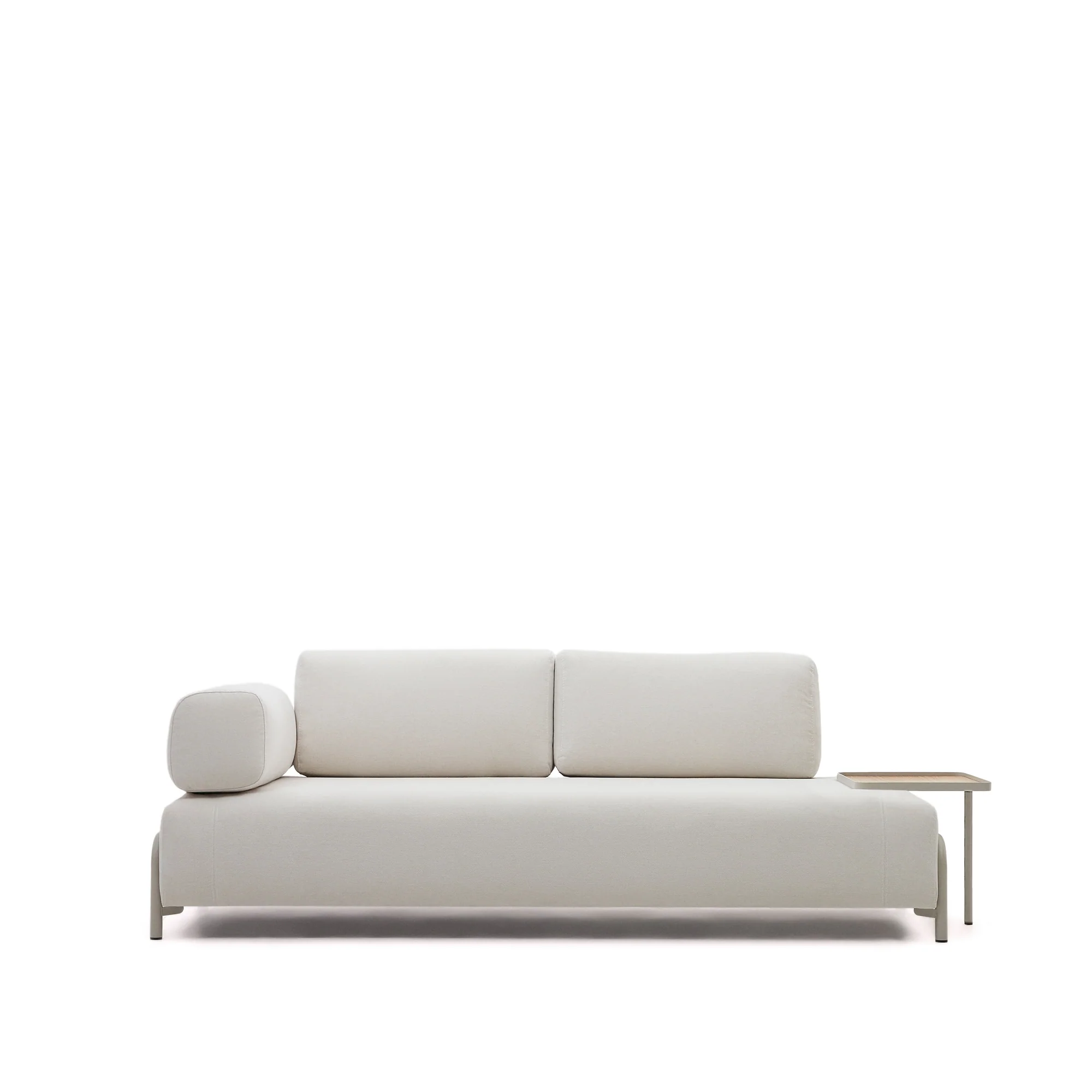 Compo 3-Sitzer-Sofa Chenille Beige, großes Tablett Eichenfurnier Metallgestell Grau 232cm