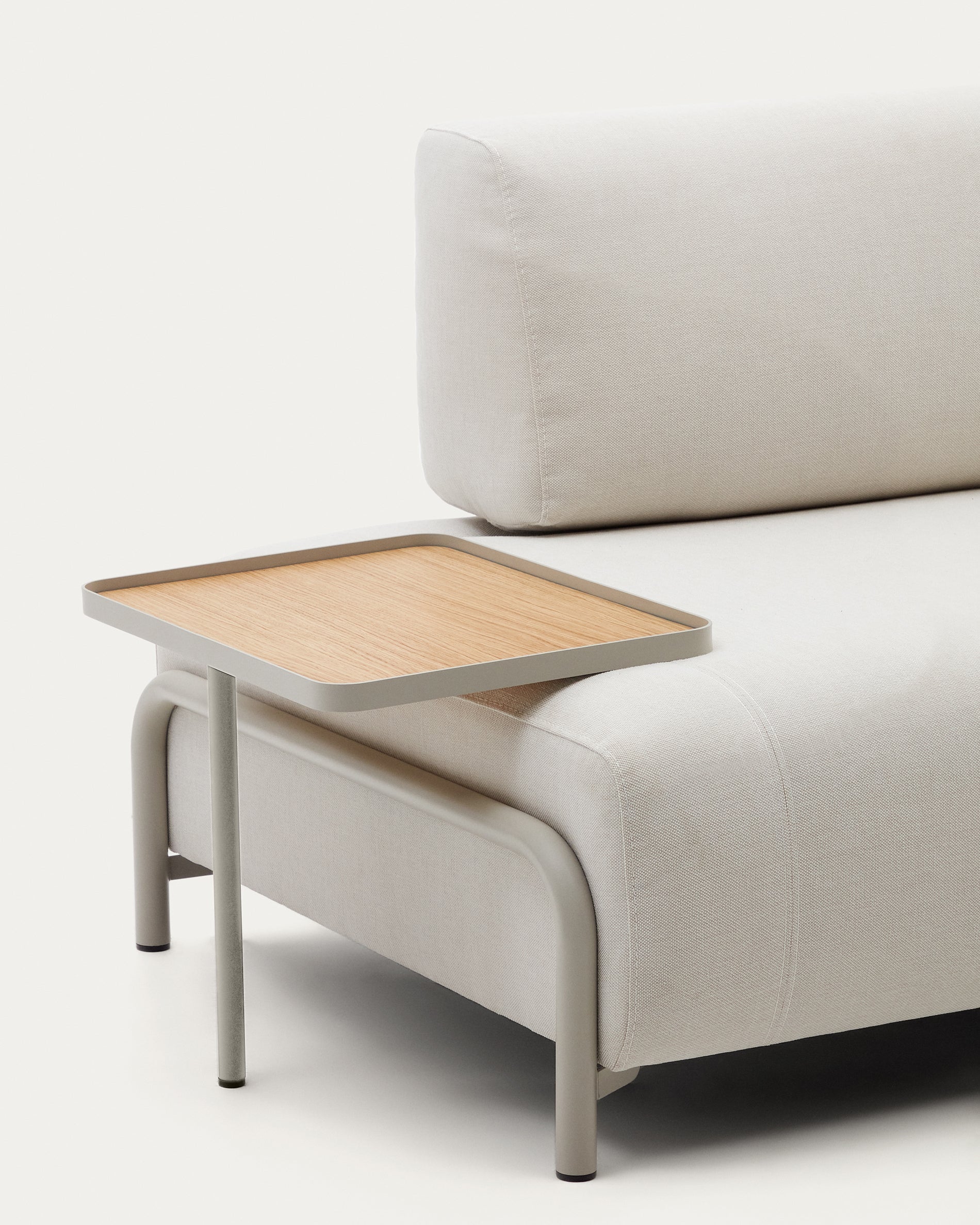 Compo 3-Sitzer-Sofa Chenille Beige, großes Tablett Eichenfurnier Metallgestell Grau 232cm - Image 12