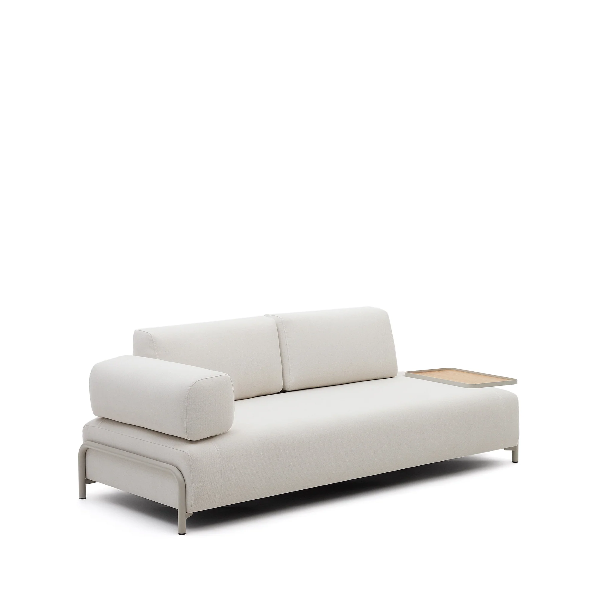 Compo 3-Sitzer-Sofa Chenille Beige, großes Tablett Eichenfurnier Metallgestell Grau 232cm - Image 5