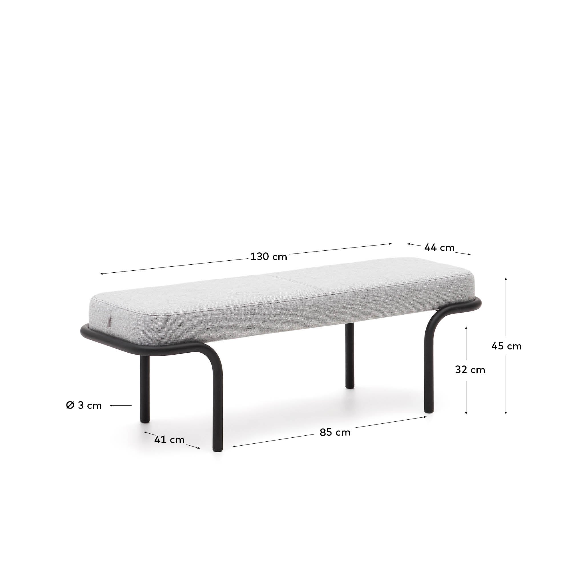 Compo Polsterbank in Grau und schwarzes Metallgestell 130 cm - Image 7