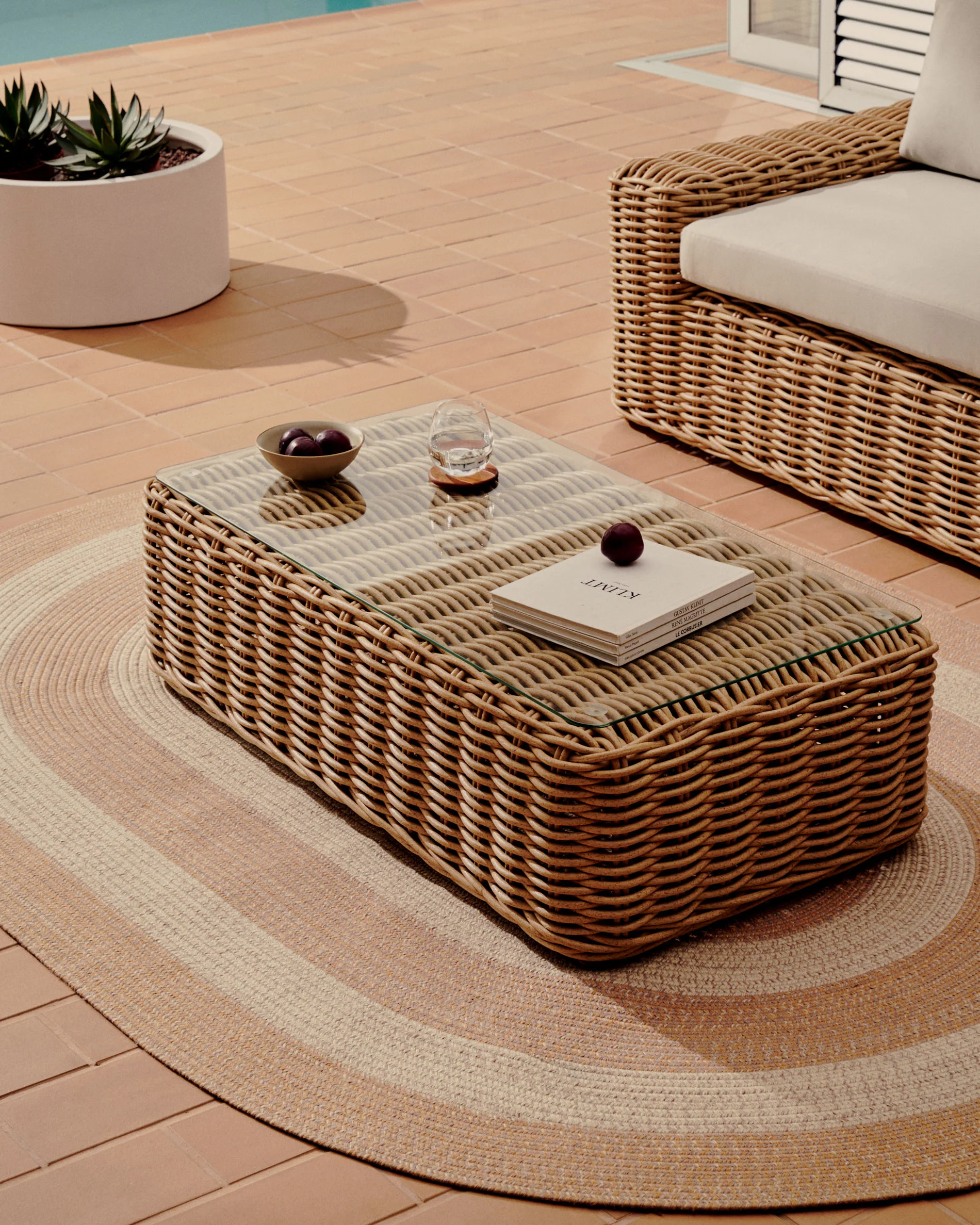 Couchtisch 100% für Outdoor aus Kunstrattan mit natürlichem Finish 110 x 60 cm - Image 4