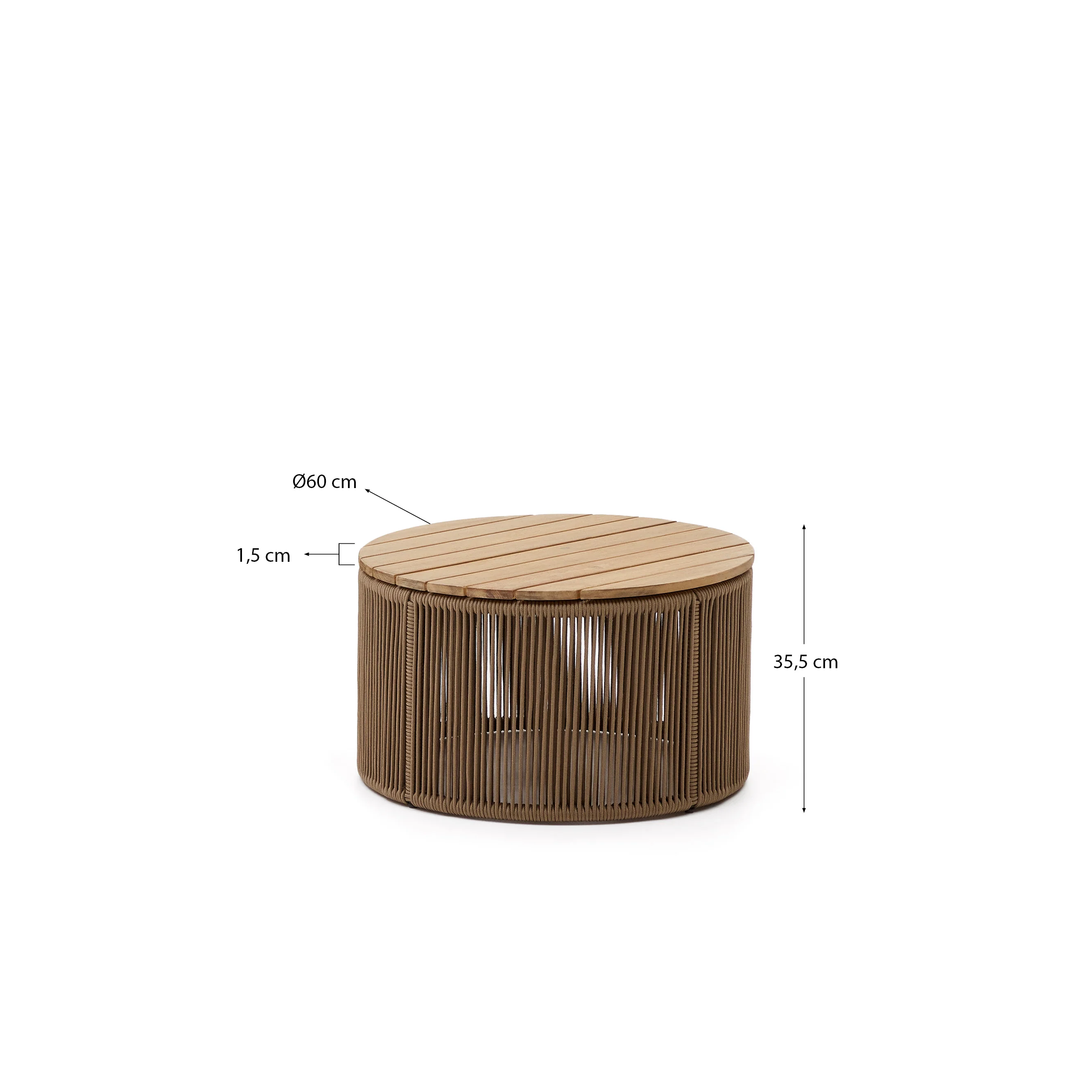 Couchtisch Dandara aus Stahl, beigem Flechtwerk und massivem Akazienholz Ø60 cm FSC 100% - Image 6