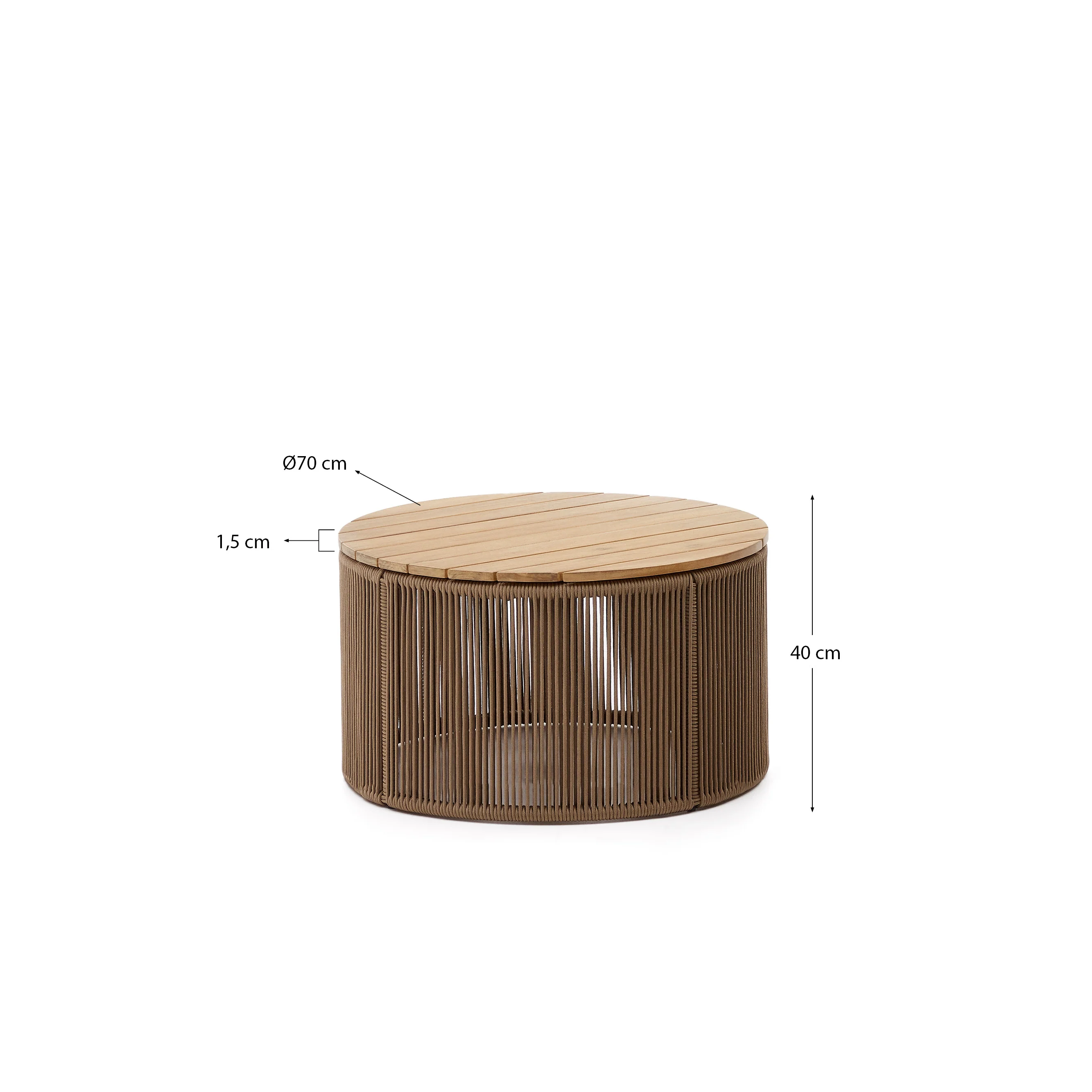 Dandara Couchtisch aus Stahl, beigem Flechtwerk und massivem Akazienholz Ø70 cm 100% FSC - Image 4
