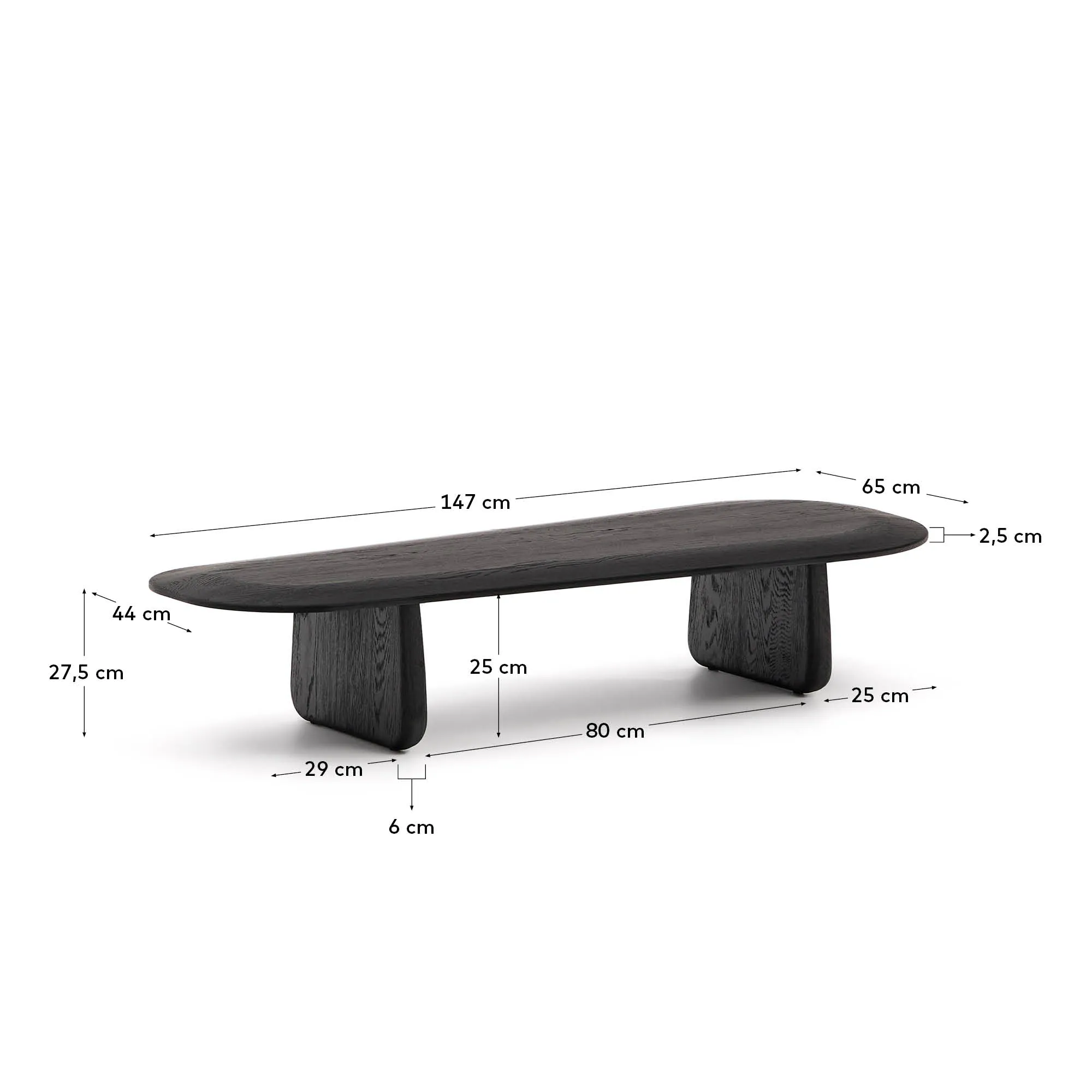 Couchtisch Pirita aus massiver Eiche mit schwarzem Finish 146 x 56,5 cm FSC 100% - Image 8