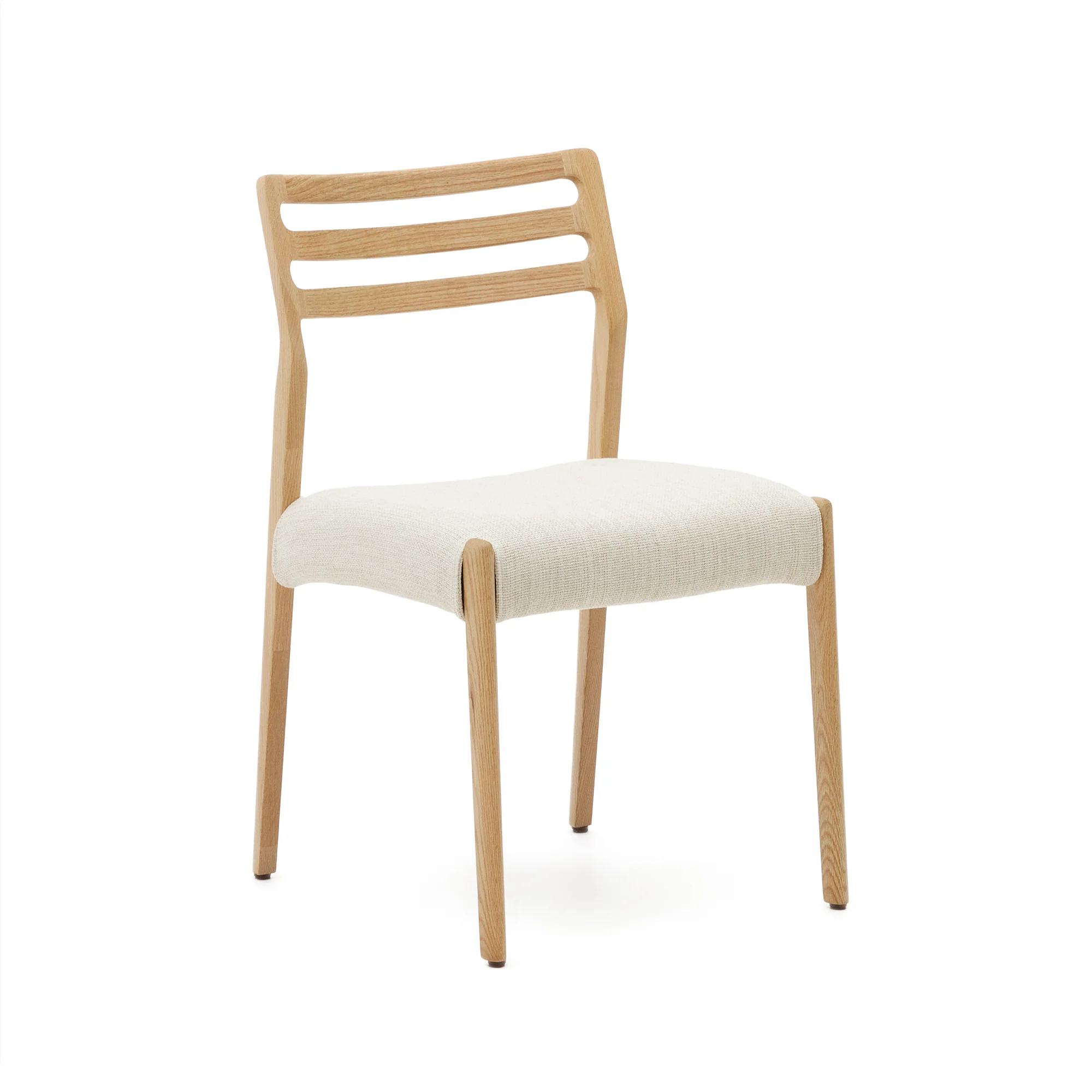 Cudia Stuhl abnehmbarer Bezug Chenille beige massive Eiche Natur-Finish FSC Mix Credit