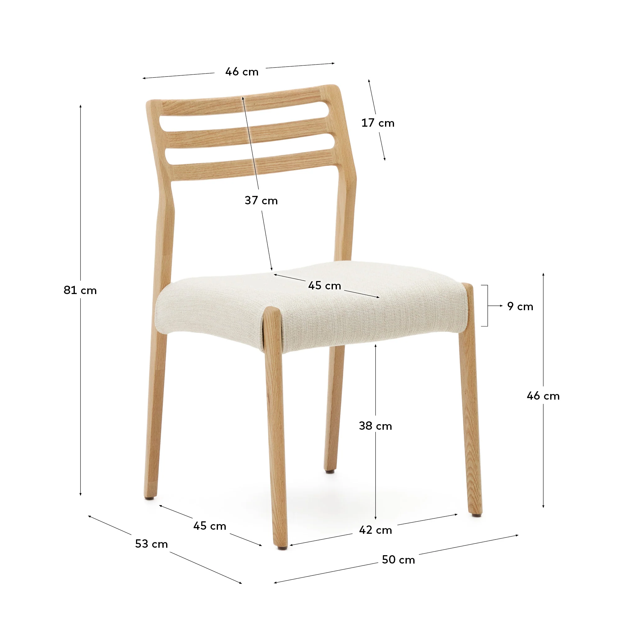 Cudia Stuhl abnehmbarer Bezug Chenille beige massive Eiche Natur-Finish FSC Mix Credit - Image 13