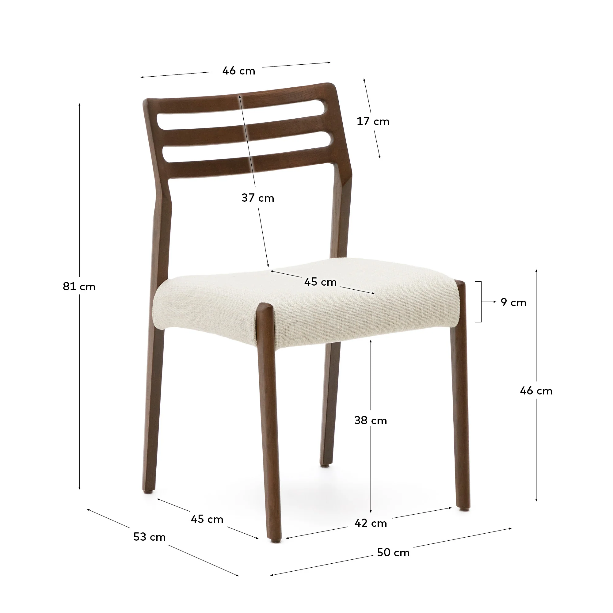 Cudia Stuhl abnehmbarer Bezug Chenille beige massive Eiche Nussbaum-Finish FSC Mix Credit - Image 6