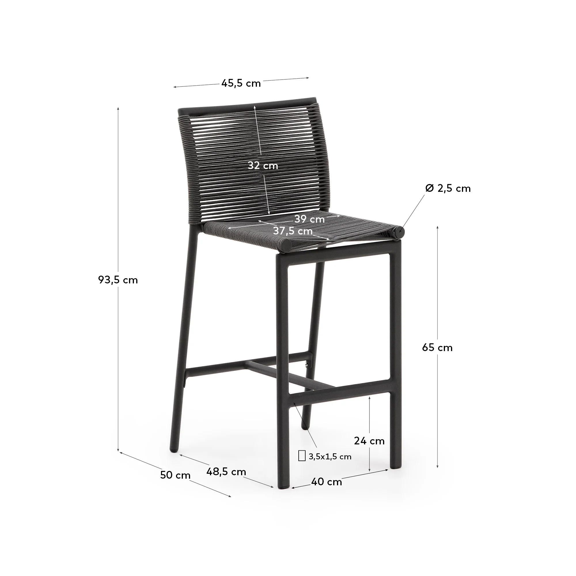 Culip Outdoor-Hocker aus Seil und grauem Aluminium 65 cm - Image 13