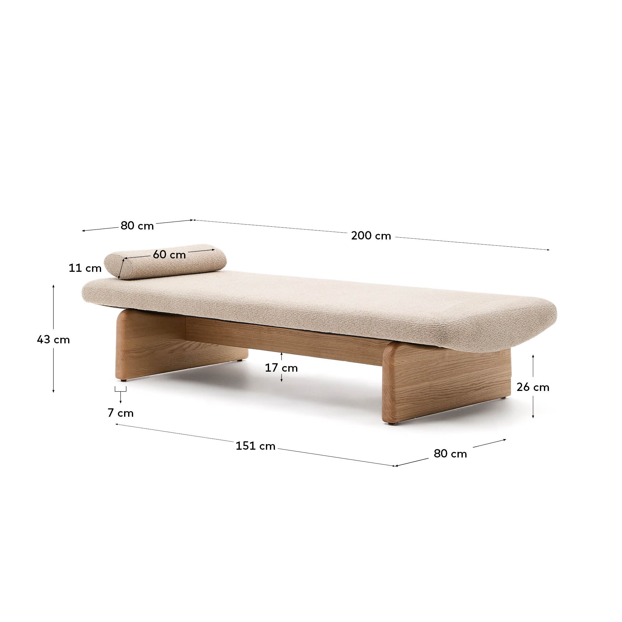 Daybed Topaz aus beigefarbenem Chenille und massivem Eschenholz mit natürlichem Finish 200 cm FSC 100% - Image 3