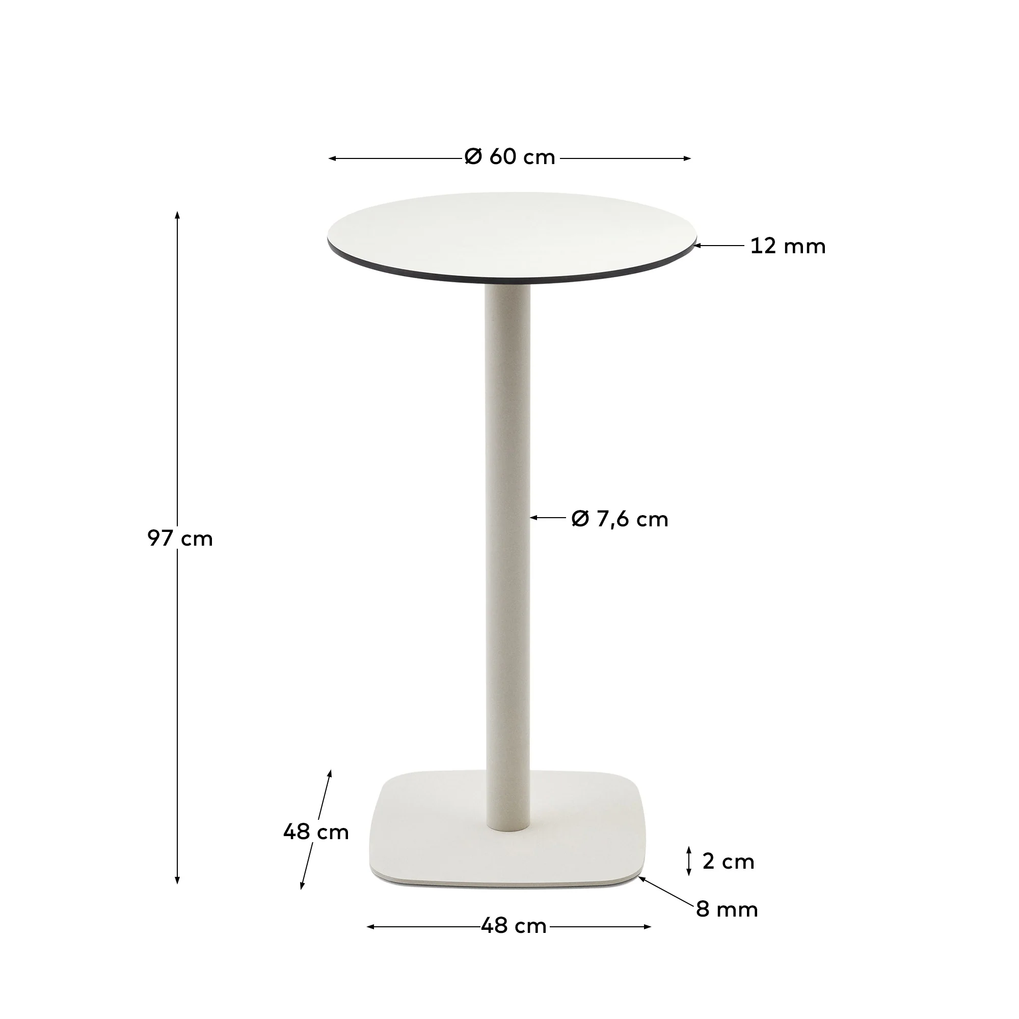 Dina runder hoher Outdoor-Tisch weiß Metallbein weiß lackiert Ø 60 x 96 cm - Image 4