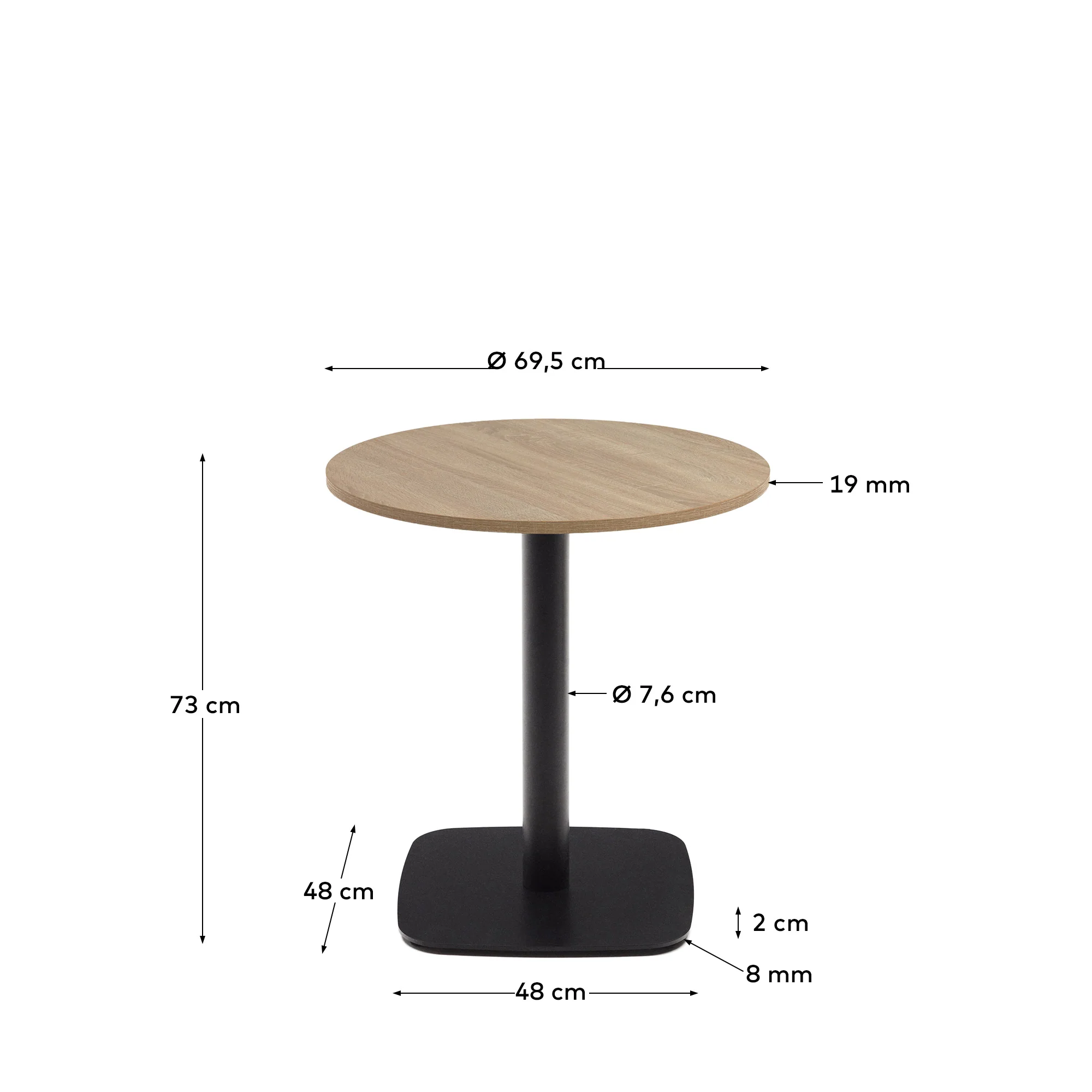 Dina runder Tisch Melamin naturfarben mit Metallbein schwarz lackiert Ø68x70cm - Image 2