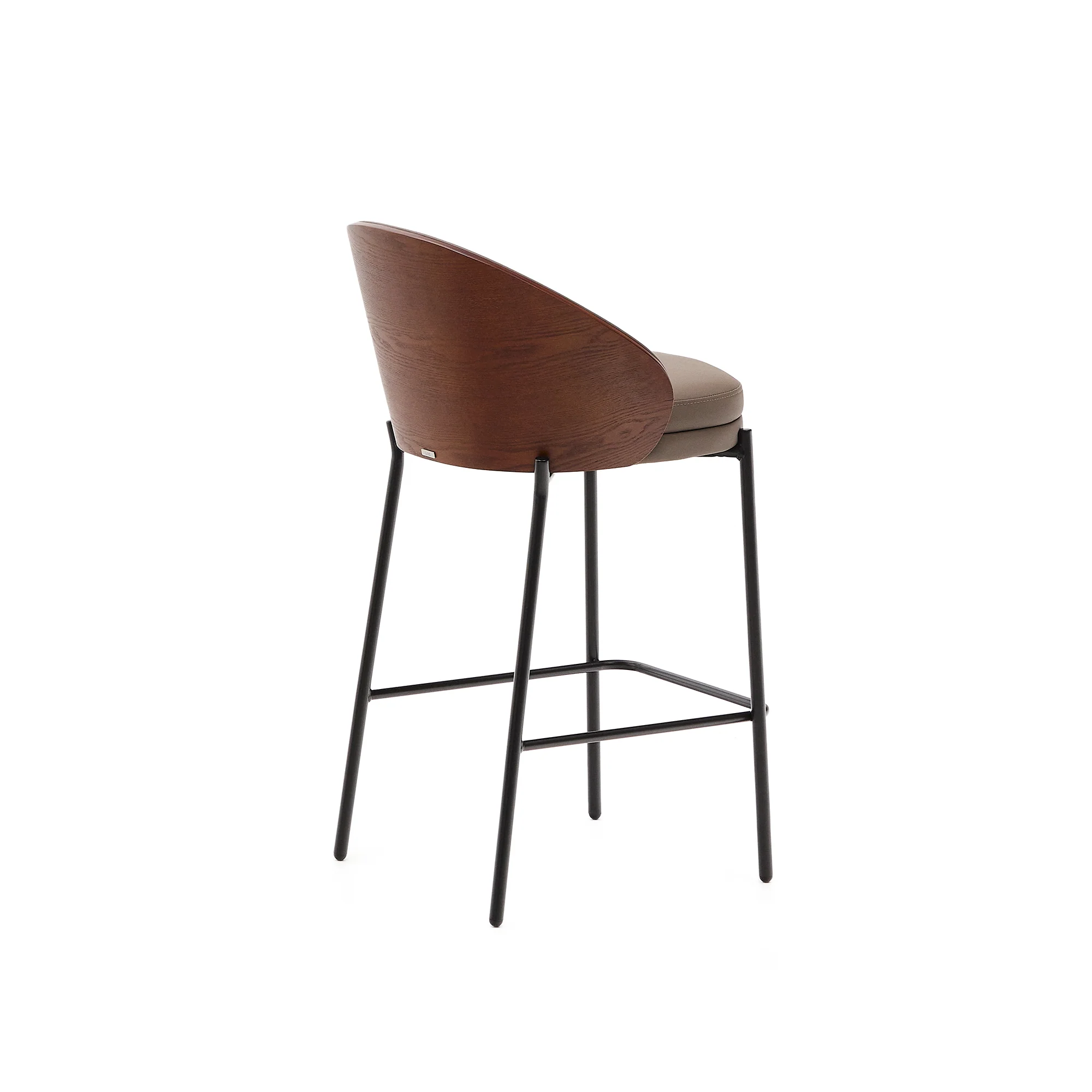 Eamy Hocker aus braunem Kunstleder, Eschenfurnier in Nussbaum-Finish mit Metall in Schwarz - Image 3