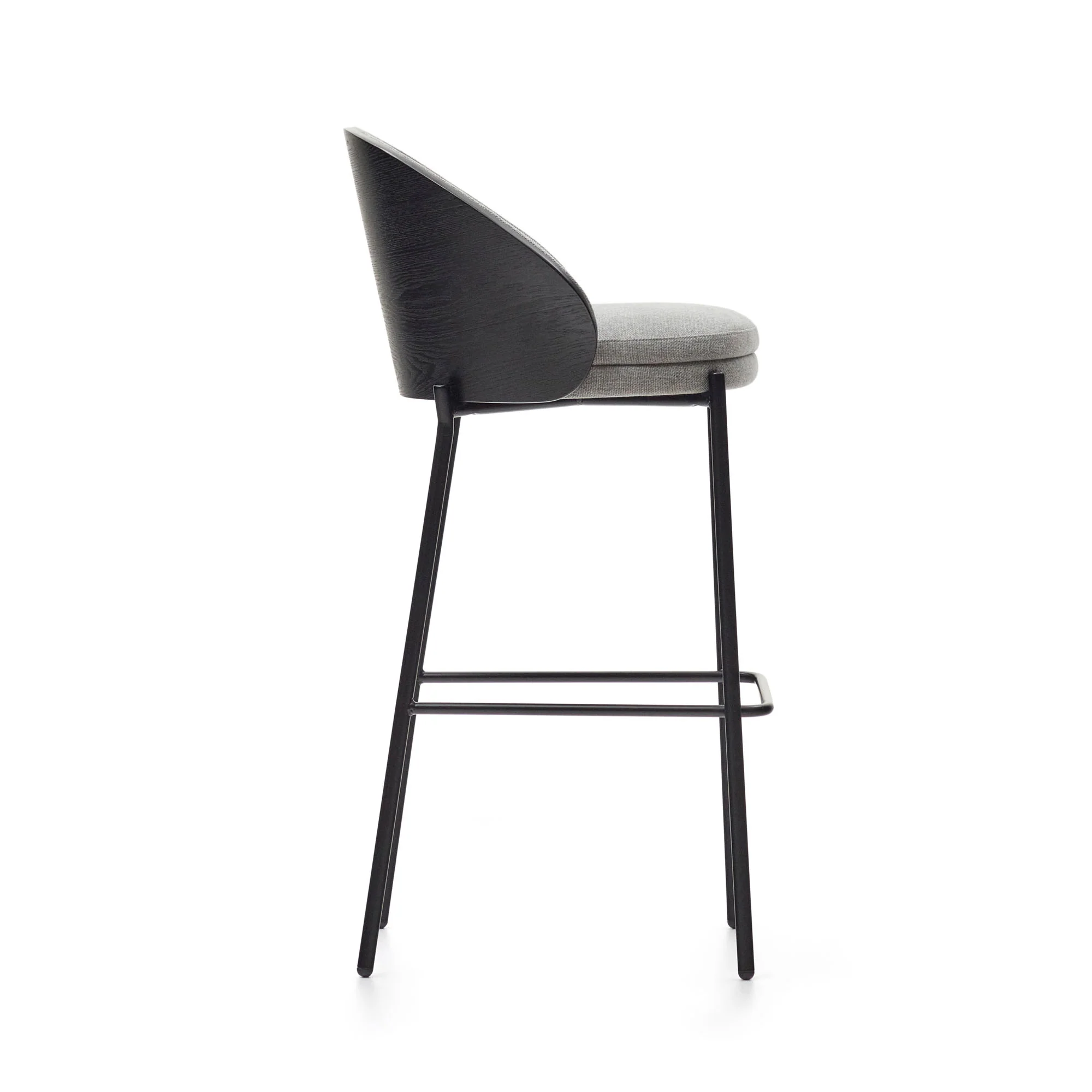 Eamy Hocker hellgrau Eschenfurnier mit schwarzem Finish und Metall in Schwarz Höhe 77 cm - Image 4
