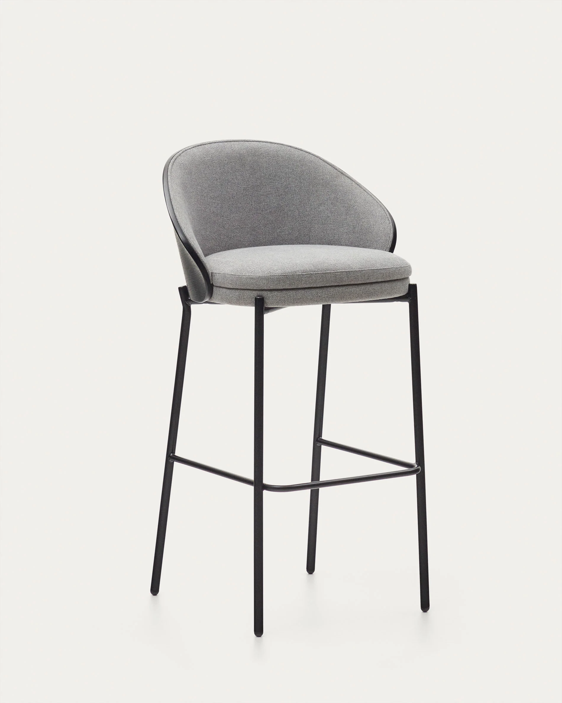 Eamy Hocker hellgrau Eschenfurnier mit schwarzem Finish und Metall in Schwarz Höhe 77 cm - Image 8
