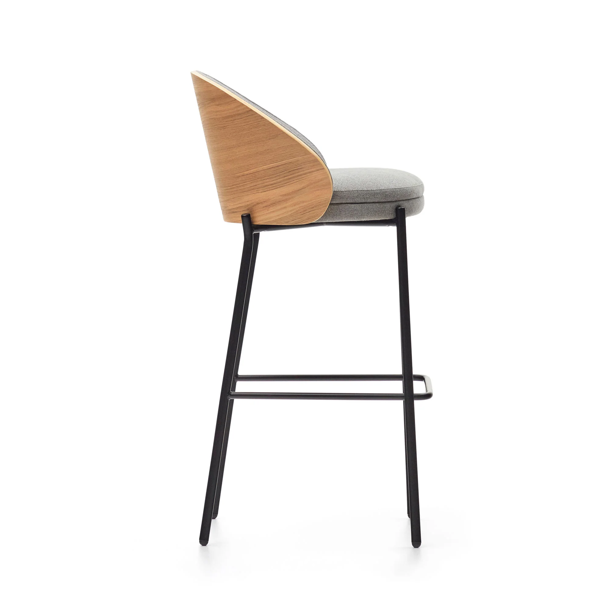 Eamy Hocker hellgrau Eschenfurnier mit natürlichem Finish und Metall in Schwarz Höhe 77 cm - Image 4
