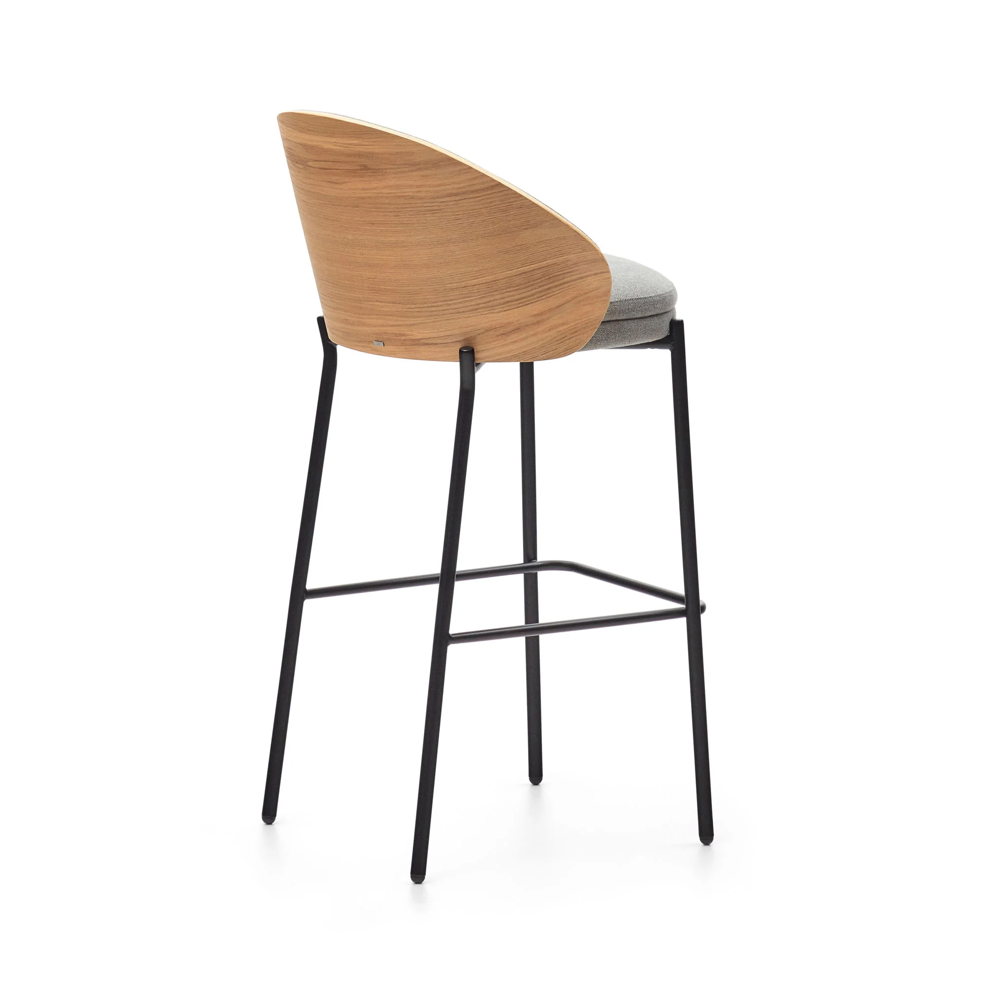Eamy Hocker hellgrau Eschenfurnier mit natürlichem Finish und Metall in Schwarz Höhe 77 cm - Image 5