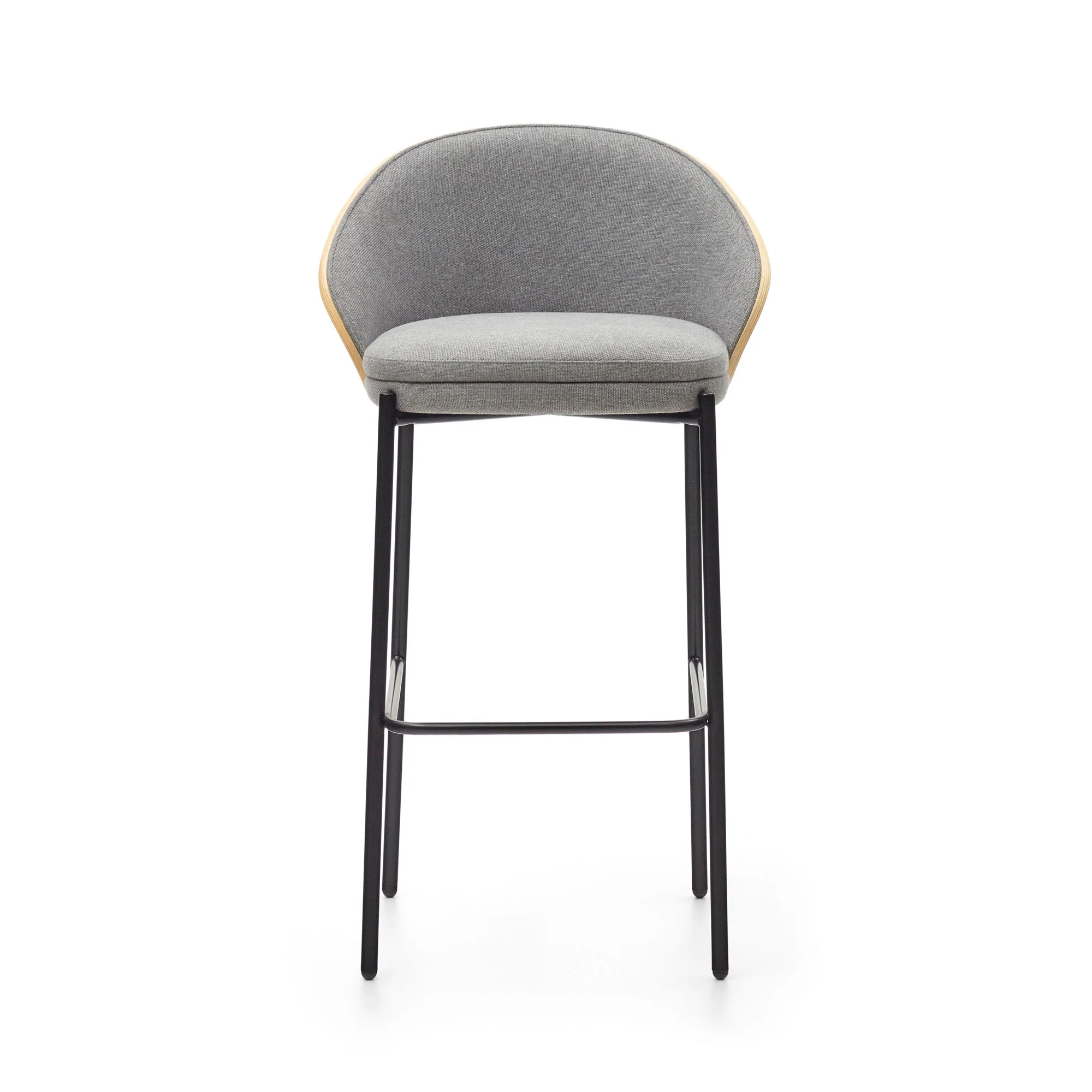 Eamy Hocker hellgrau Eschenfurnier mit natürlichem Finish und Metall in Schwarz Höhe 77 cm - Image 6