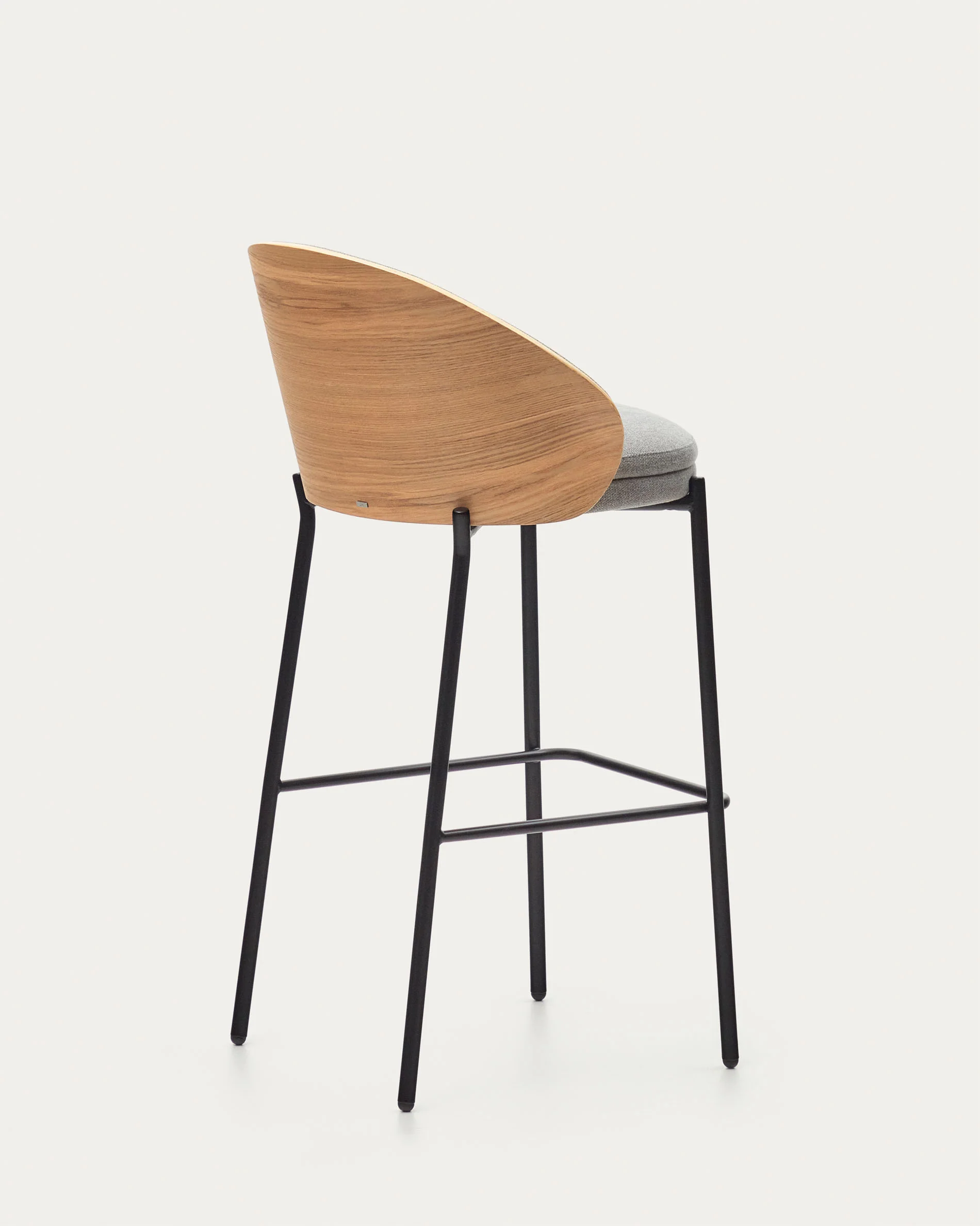 Eamy Hocker hellgrau Eschenfurnier mit natürlichem Finish und Metall in Schwarz Höhe 77 cm - Image 8