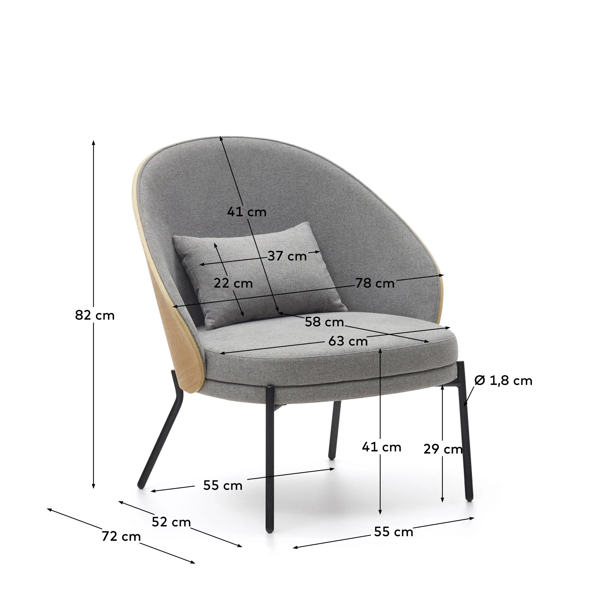 Eamy Sessel hellgrau Eschenfurnier mit natürlichem Finish und Metall in Schwarz - Image 3