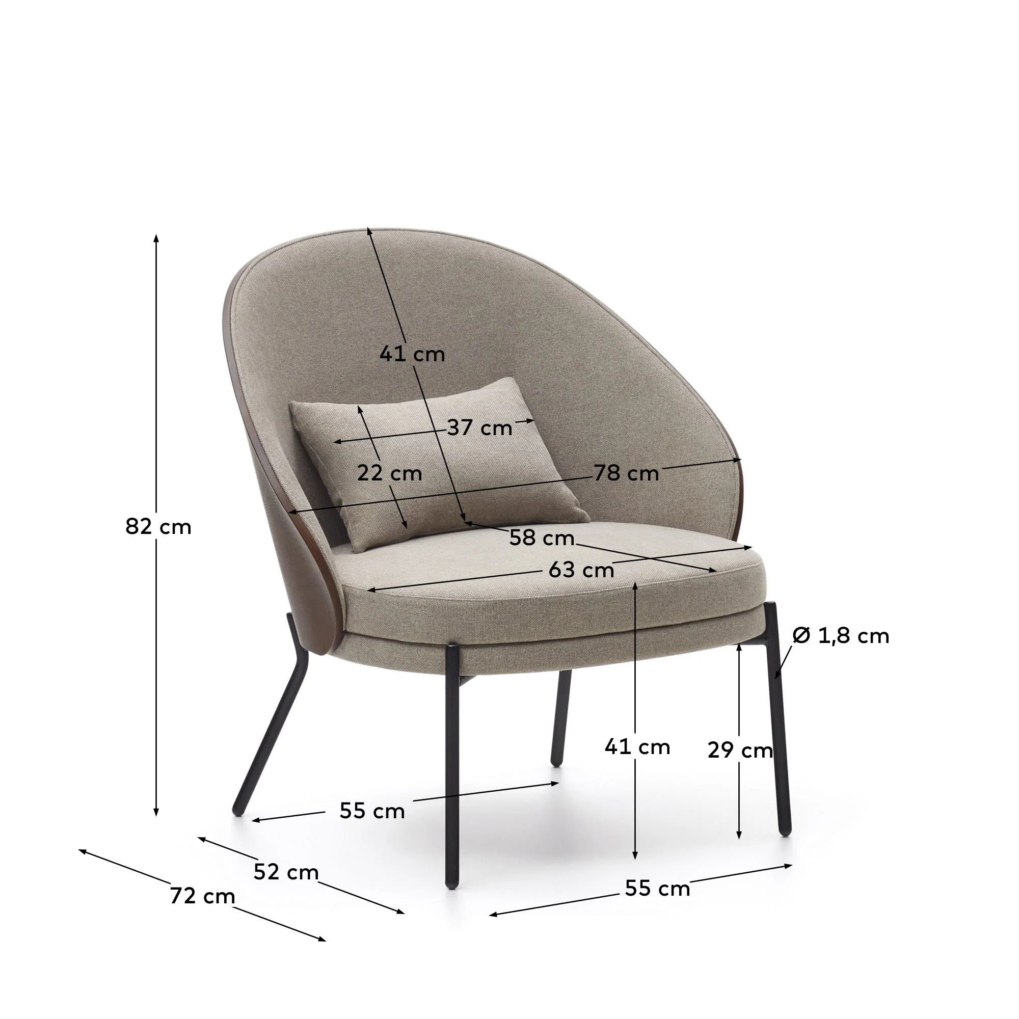 Eamy Sessel hellbraun Eschenfurnier mit Wenge-Finish und Metall in Schwarz - Image 3
