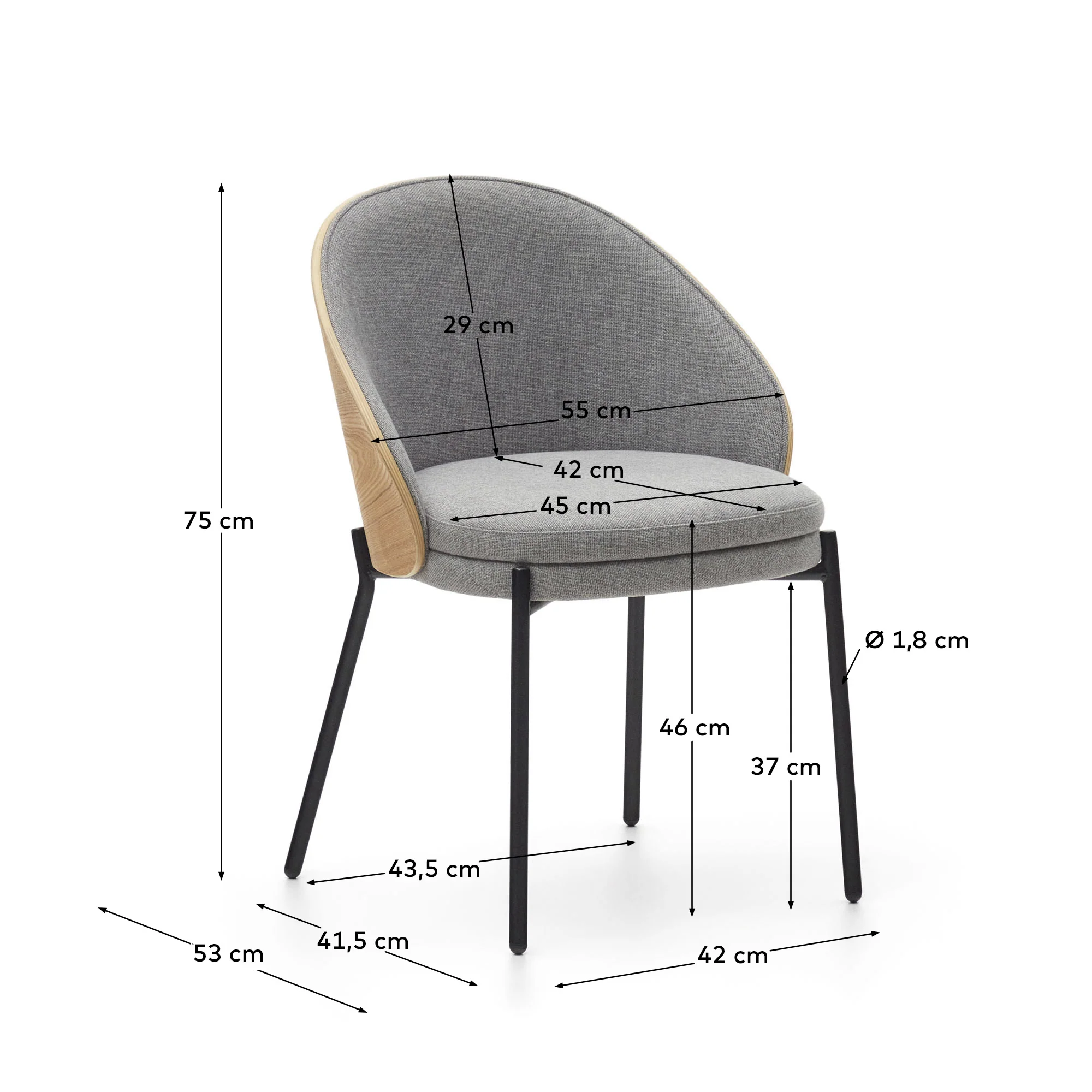 Eamy Stuhl hellgrau Eschenfurnier mit natürlichem Finish und Metall in Schwarz - Image 4