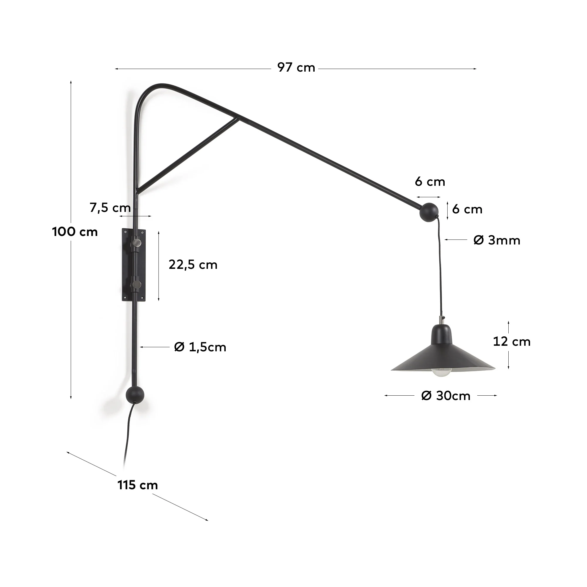 Eleazar Wandlampe aus Metall mit schwarz lackierter Oberfläche - Image 6