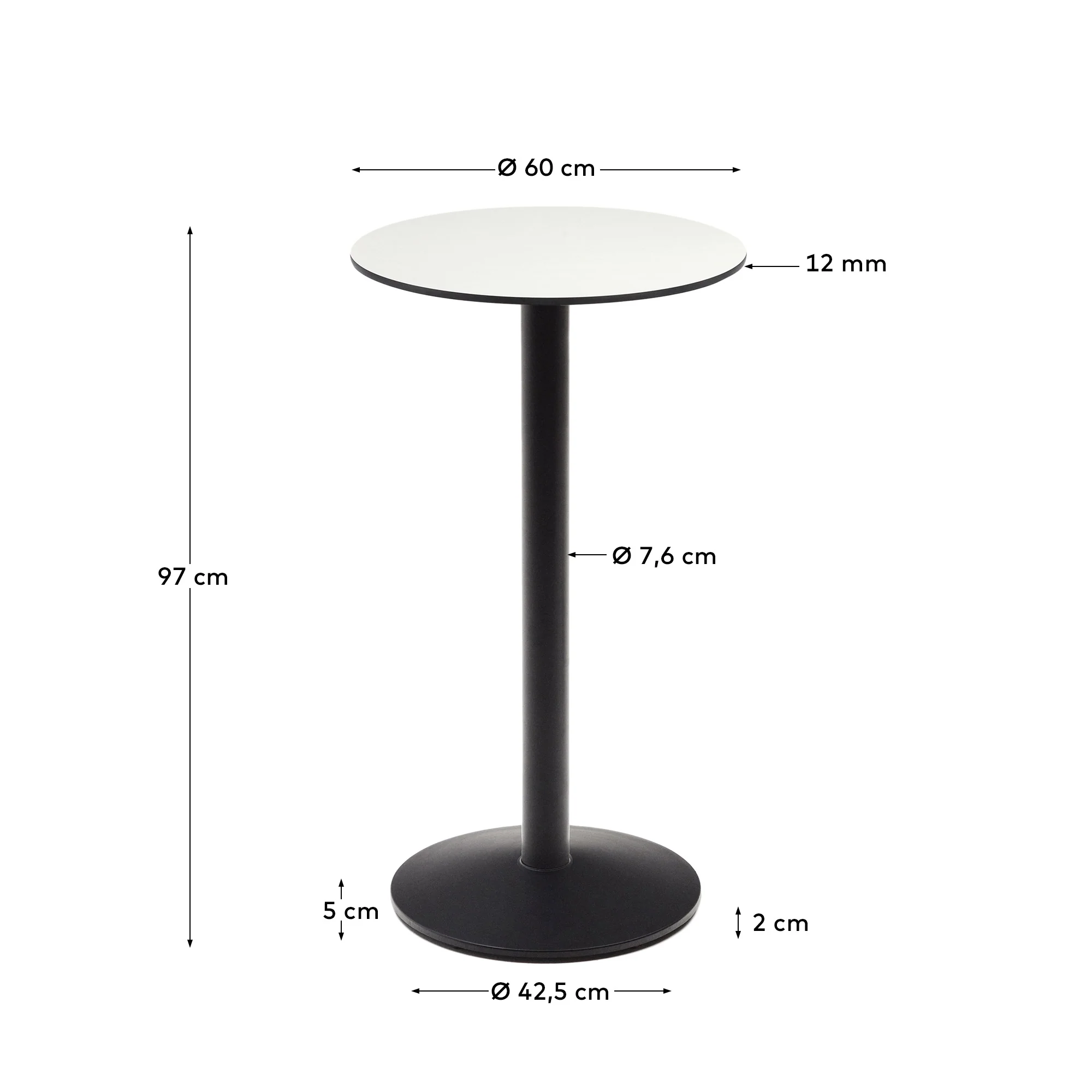 Esilda runder Stehtisch weiß mit schwarz lackiertem Metallbein Ø 60 x 96 cm - Image 2