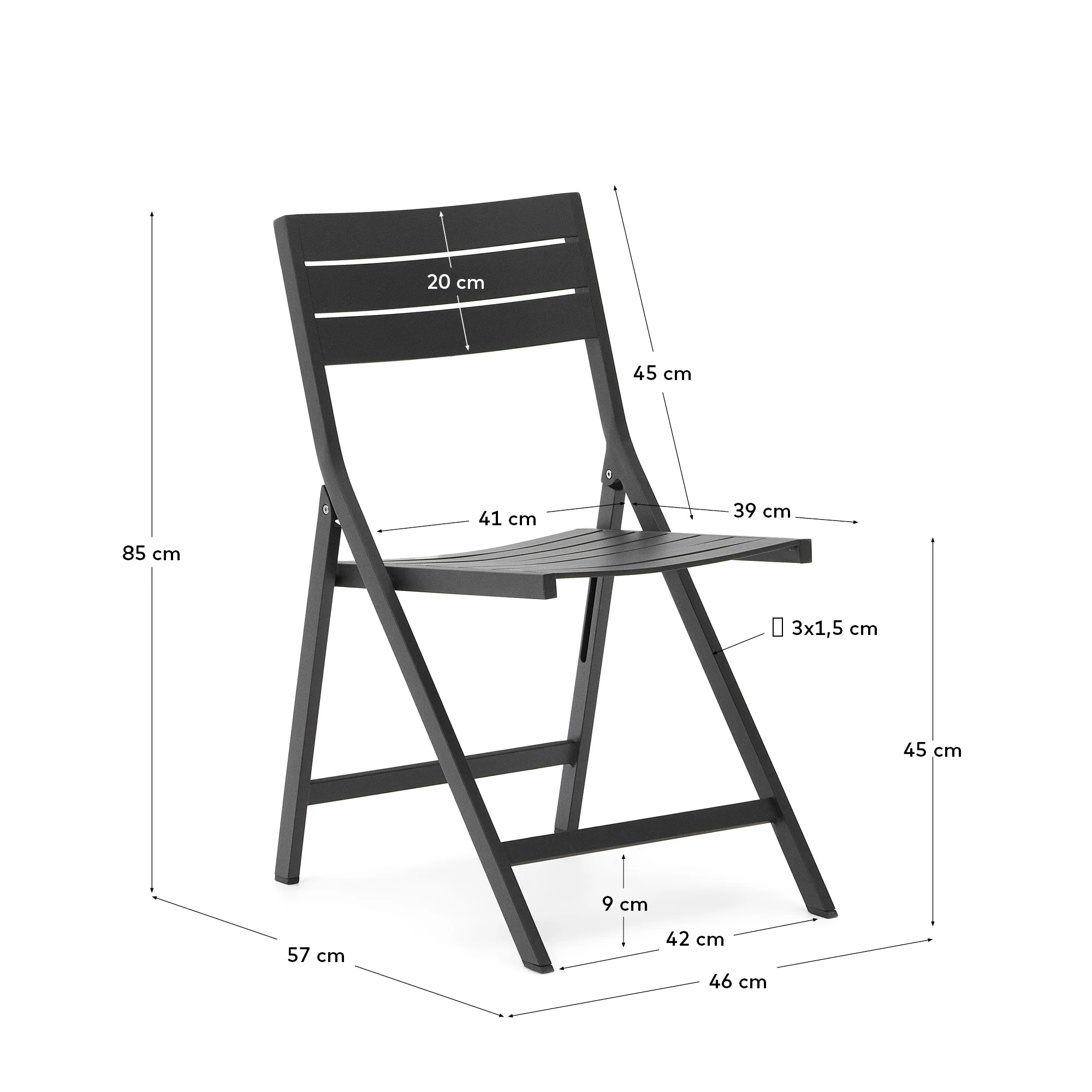Faltbarer GartenstuhlTorreta aus Aluminium mit dunkelgrauem Finish - Image 14