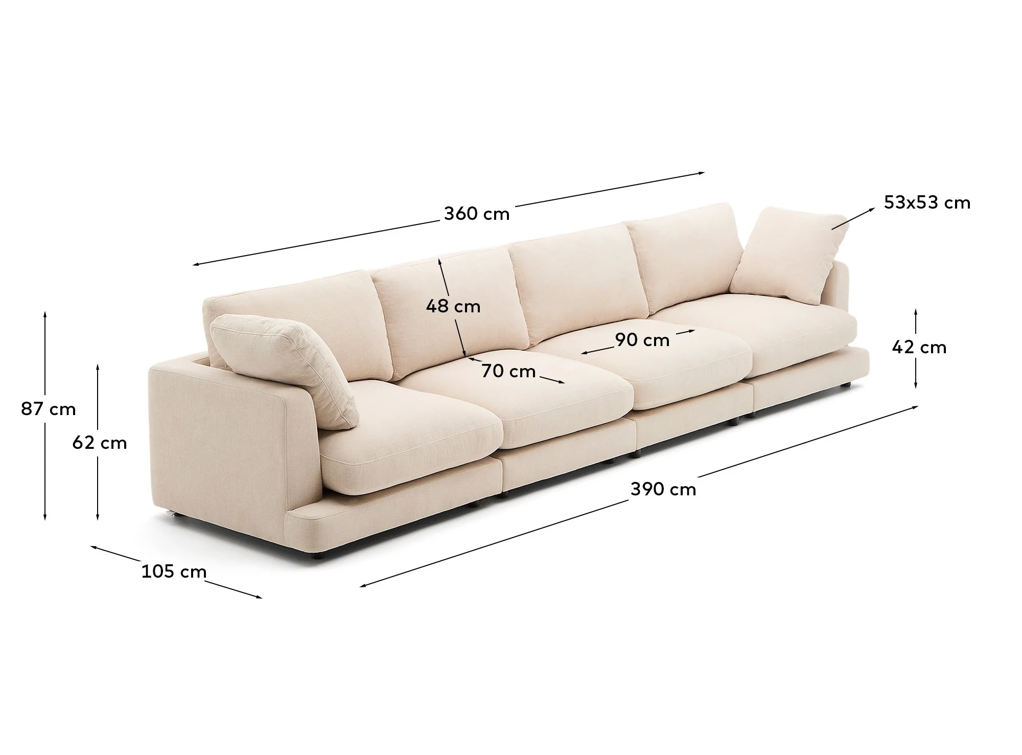 Gala 6-Sitzer-Sofa beige 390 cm - Image 8