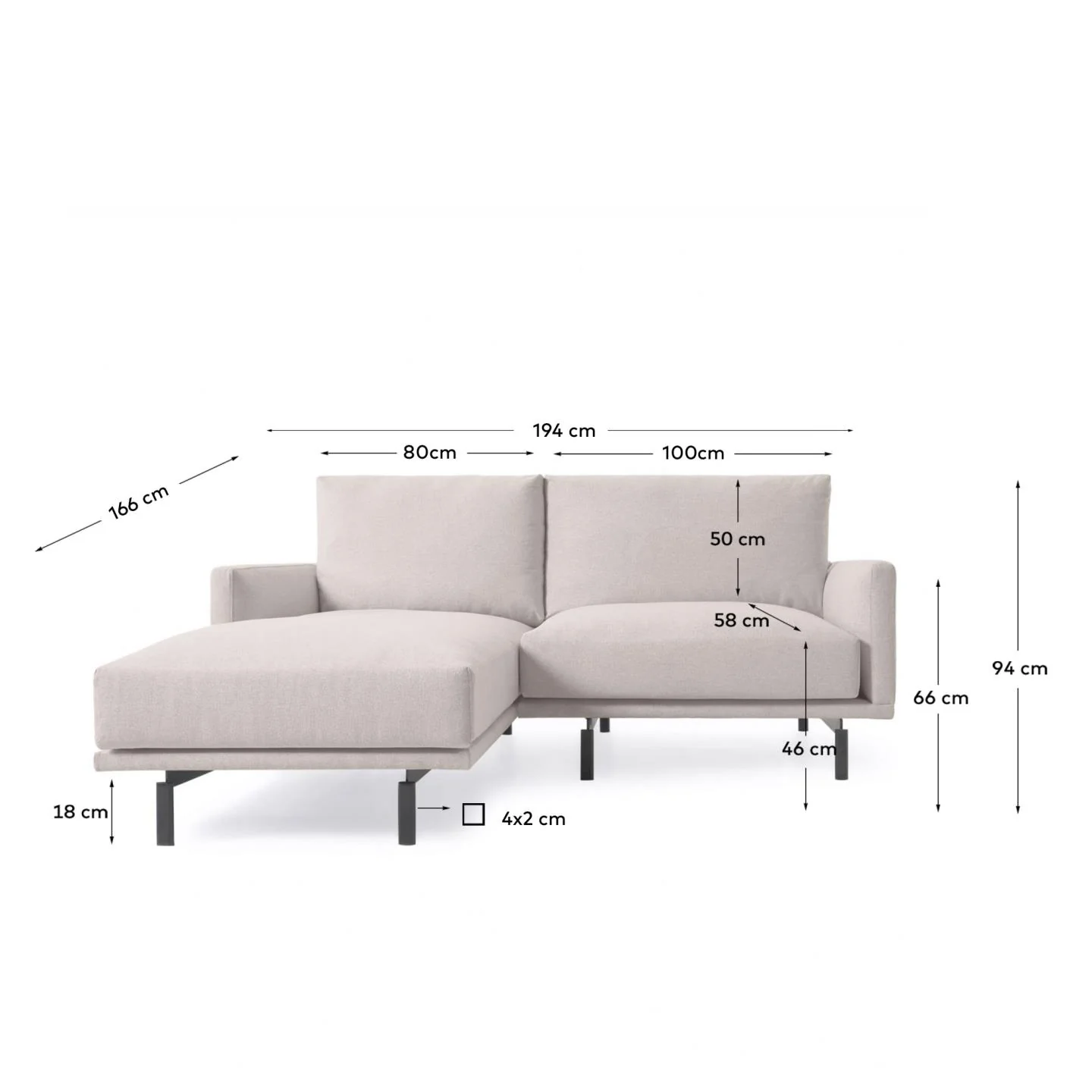 Galene 3-Sitzer Sofa beige mit Chaiselongue links 194 cm - Image 8