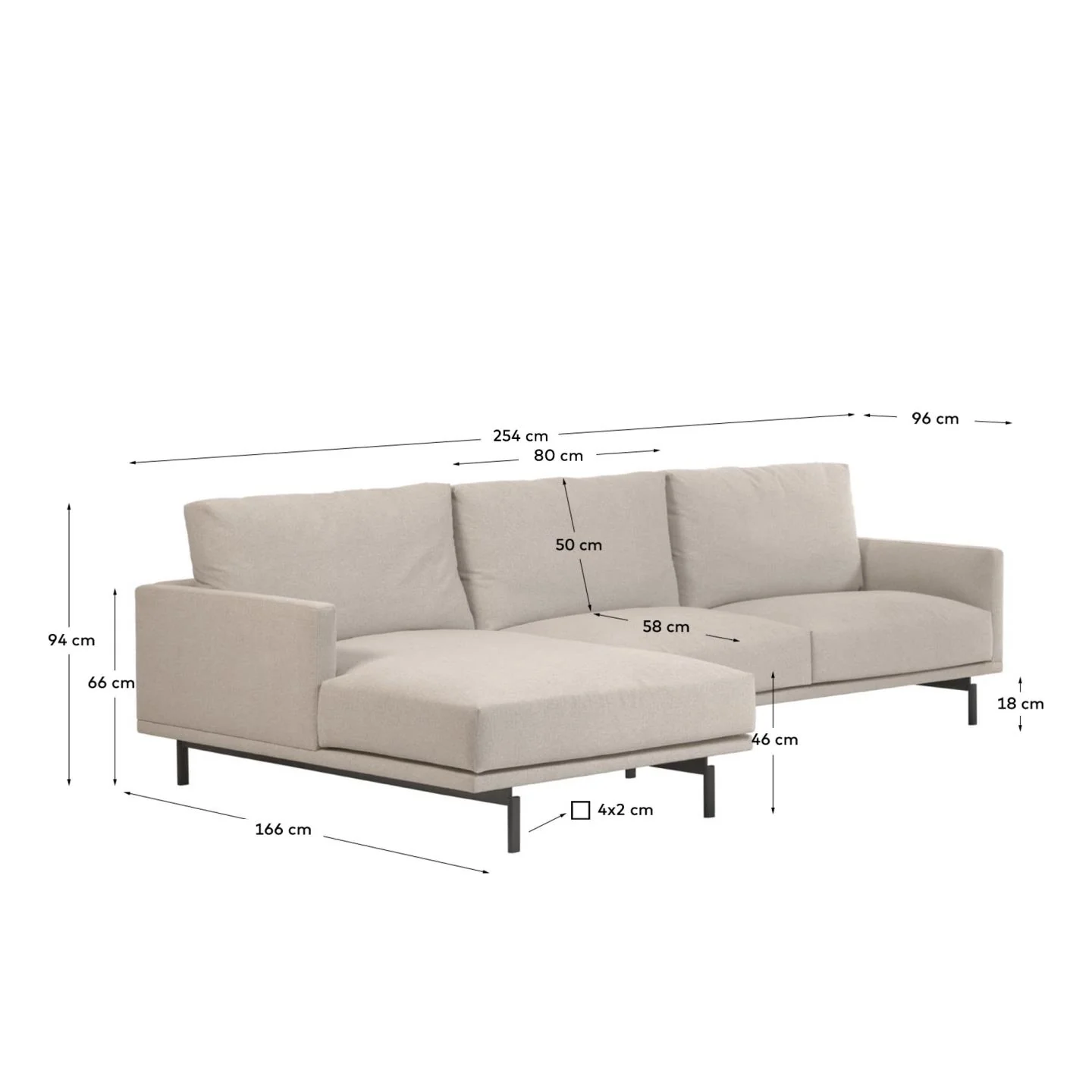 Galene 3-Sitzer Sofa beige mit Chaiselongue links 254 cm - Image 13