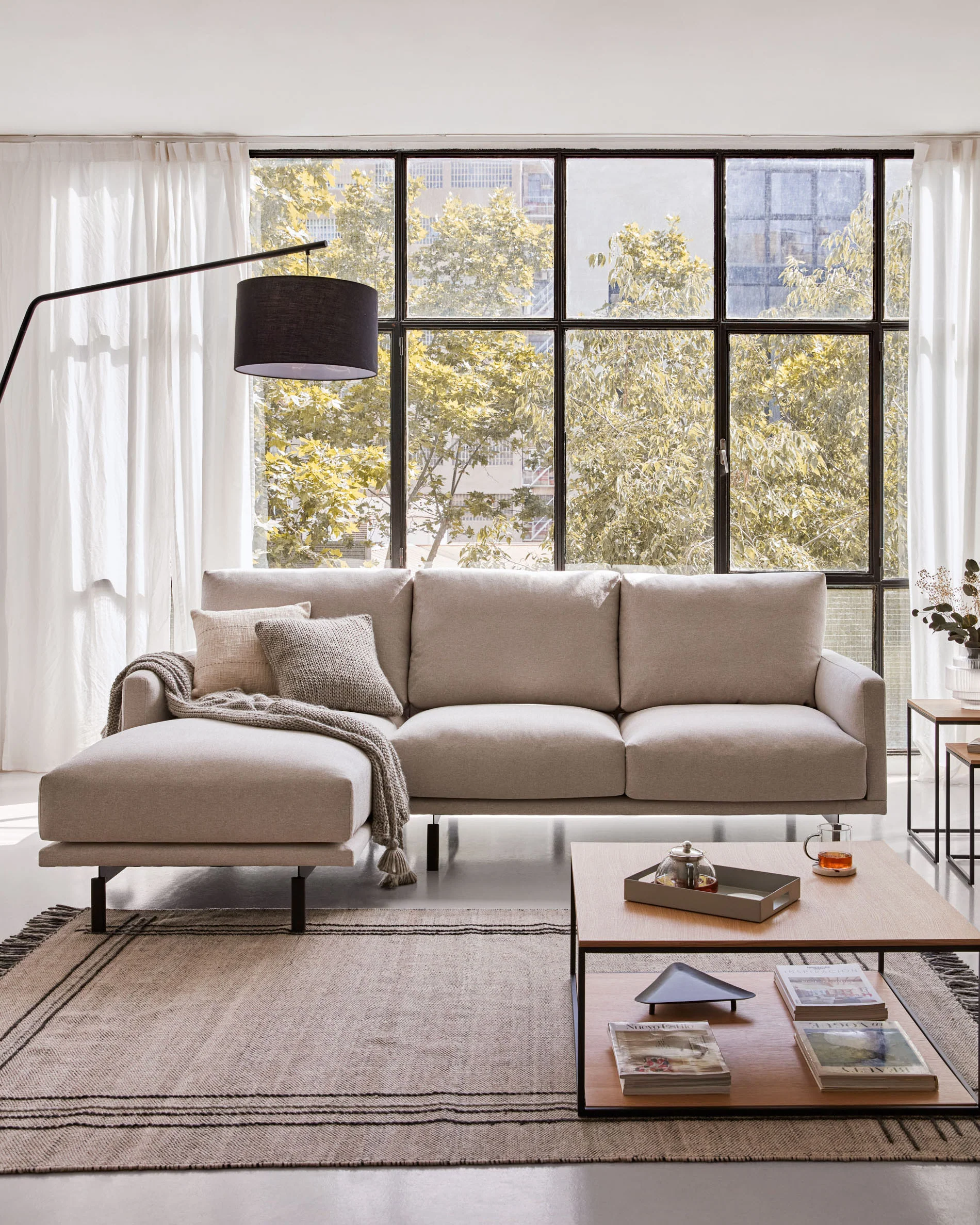 Galene 3-Sitzer Sofa beige mit Chaiselongue links 254 cm - Image 6
