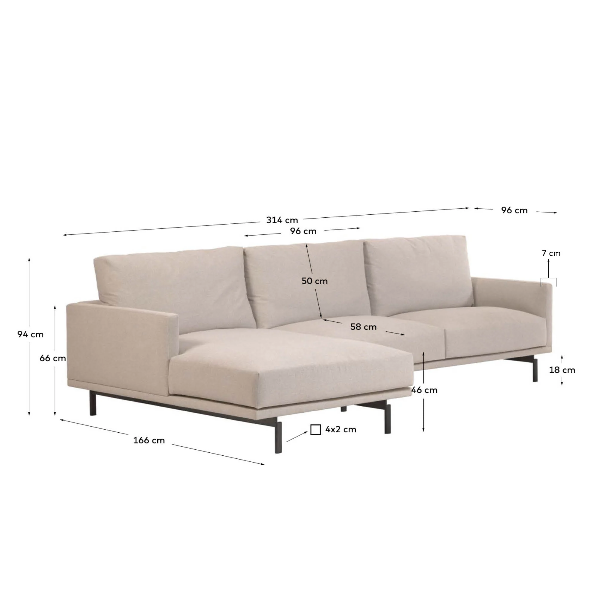 Galene 4-Sitzer Sofa beige mit Chaiselongue links 314 cm - Image 3
