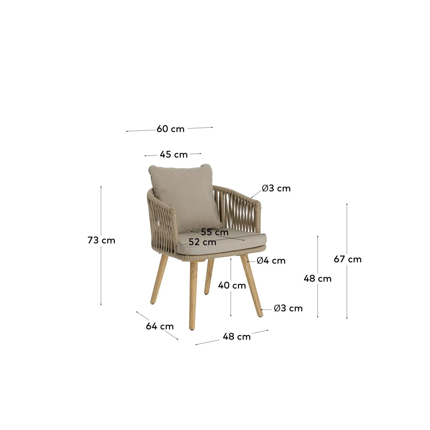 Hemilce Stuhl aus beigem Seil und Beinen aus massivem Akazienholz FSC 100% - Image 4